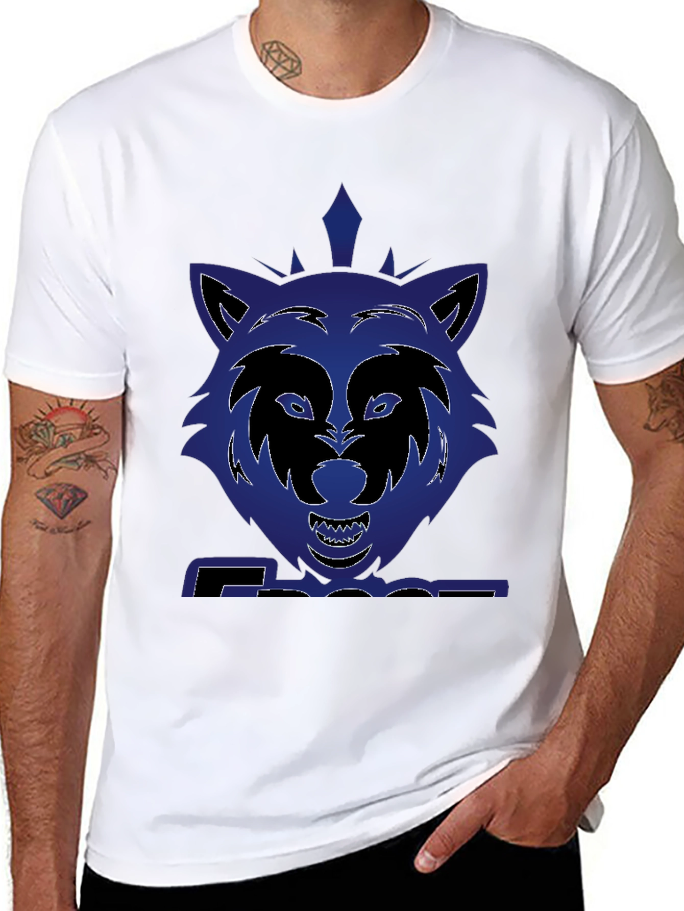 Graphic Wolf T-Shirt - Bold Blue Design