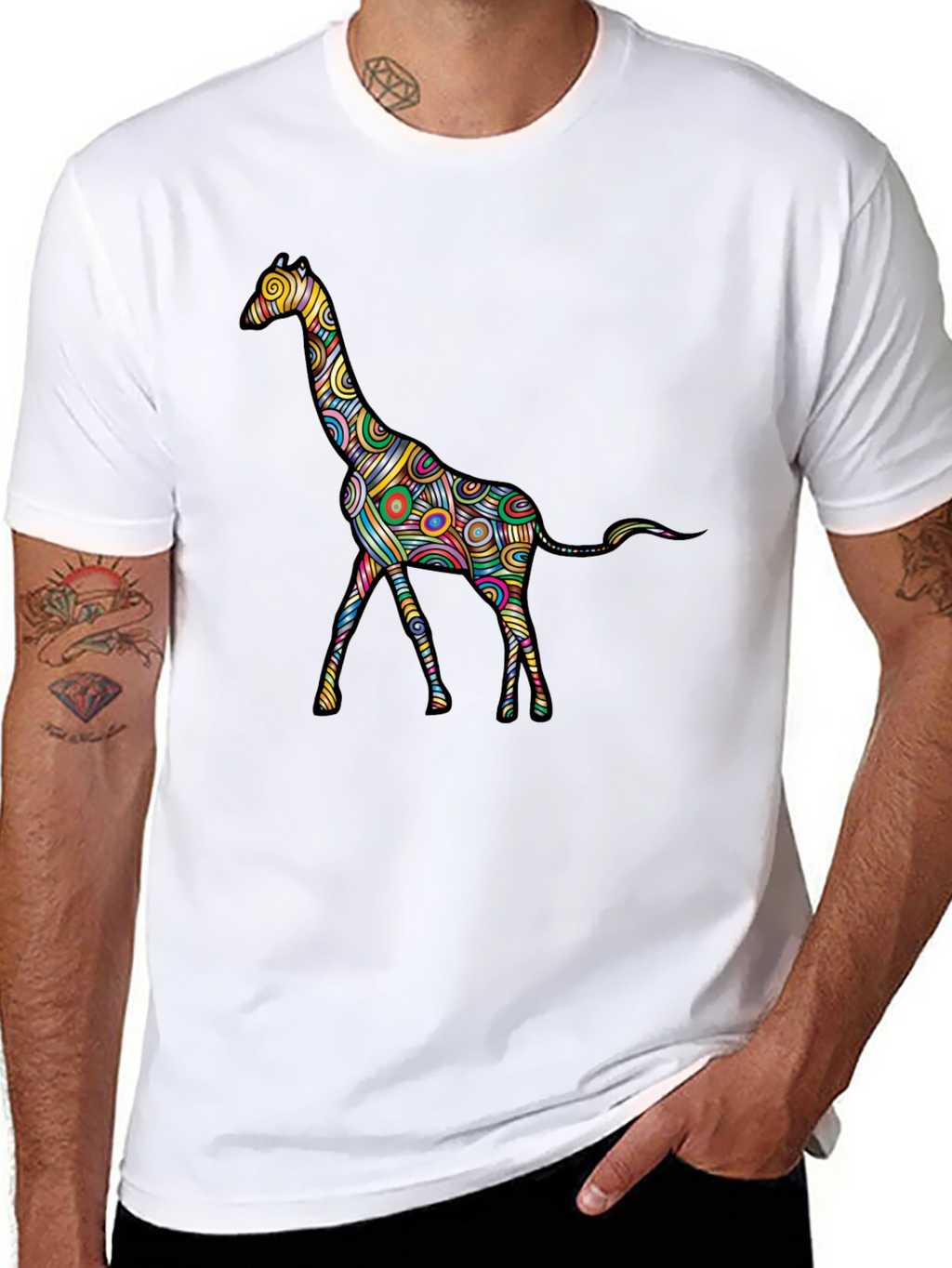 Psychedelic Giraffe Graphic Black T-Shirt