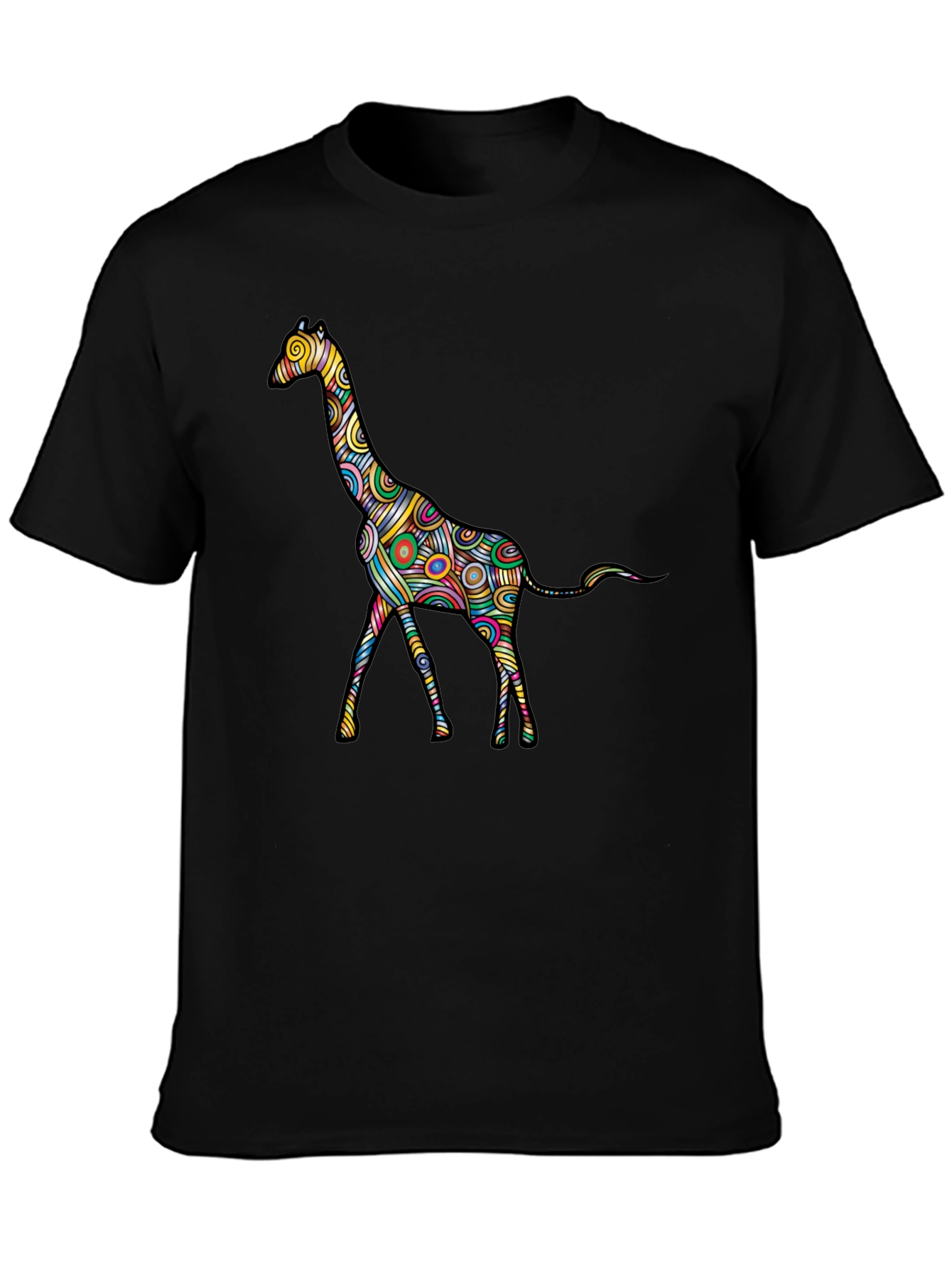 Psychedelic Giraffe Graphic Black T-Shirt