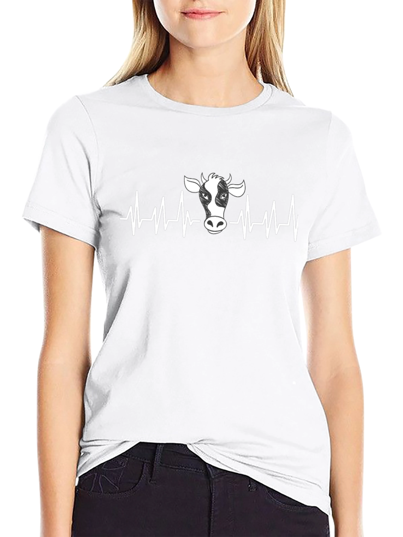 Cow Heartbeat Graphic T-Shirt - Black
