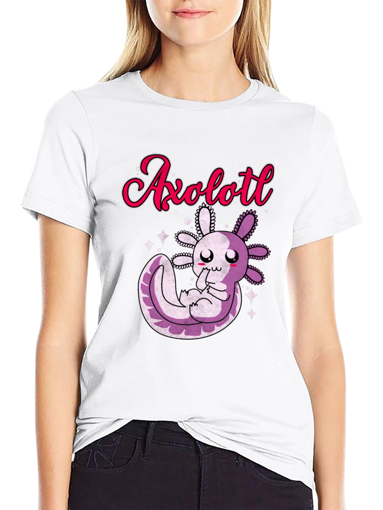 Cute Axolotl Graphic T-Shirt - Black