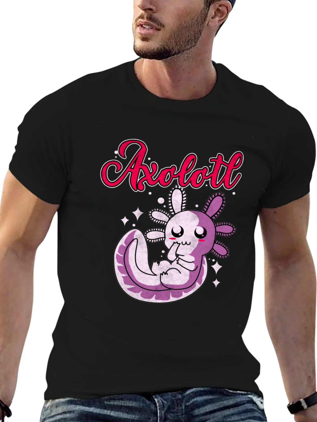 Cute Axolotl Graphic T-Shirt - Black