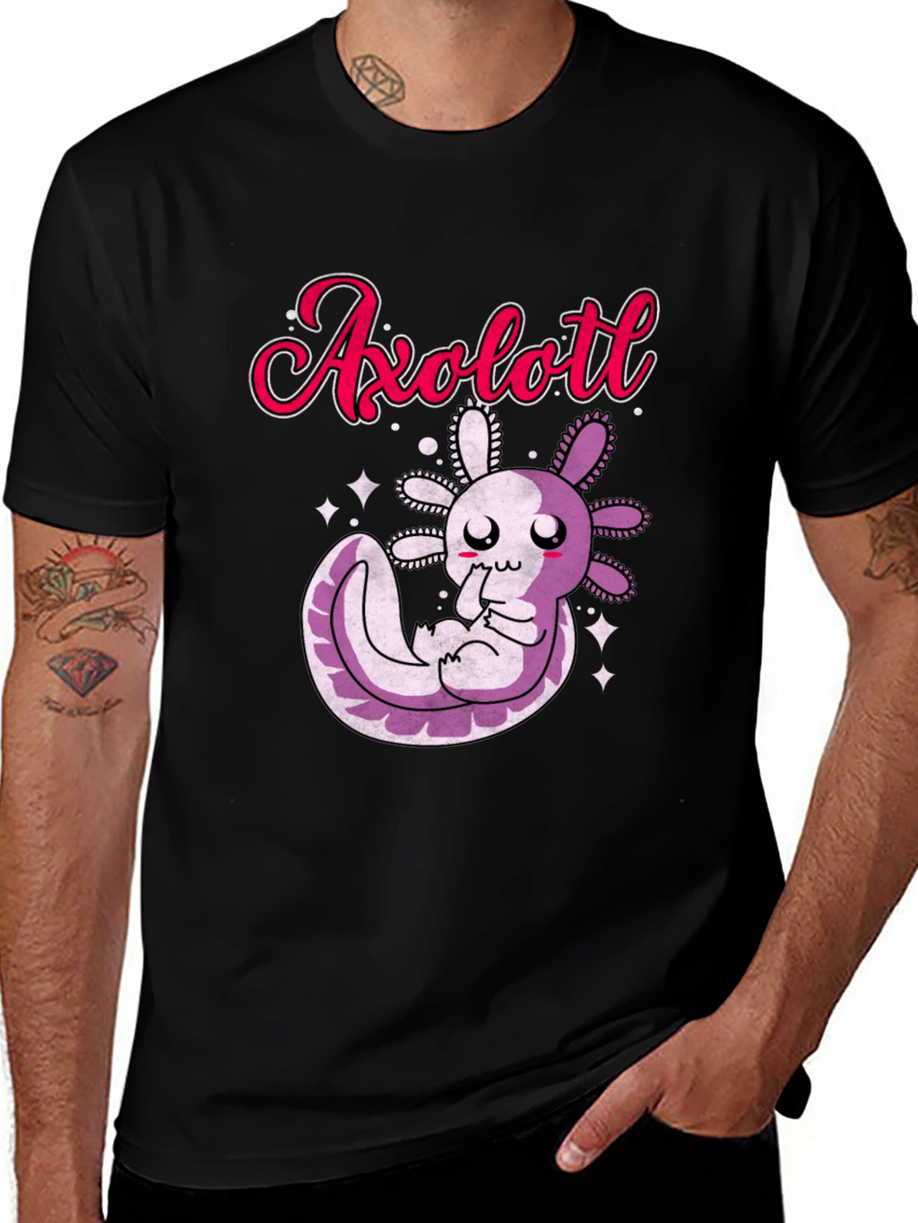 Cute Axolotl Graphic T-Shirt - Black