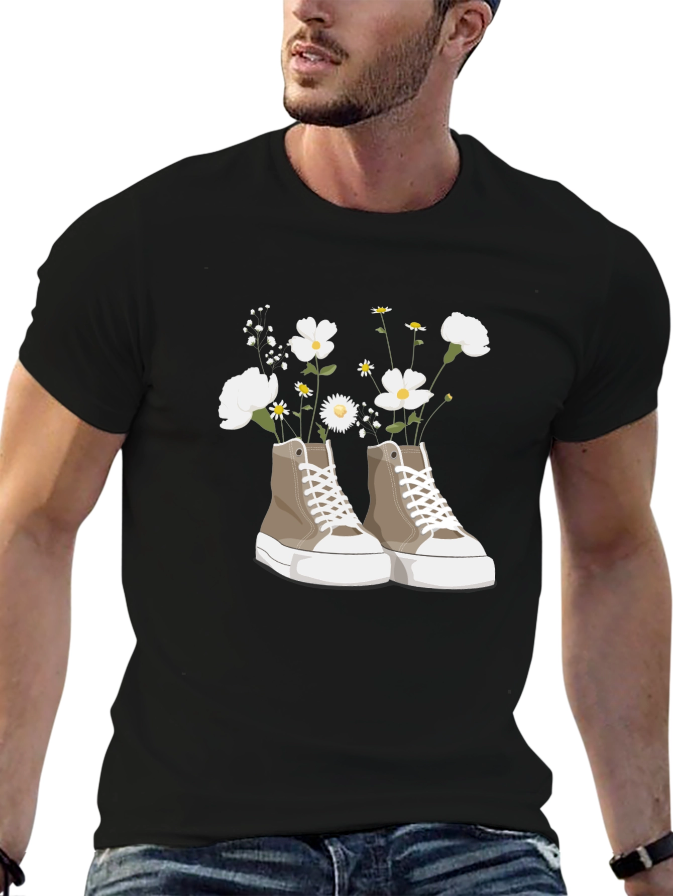 Floral Sneaker Graphic Tee - Trendy Casual Top