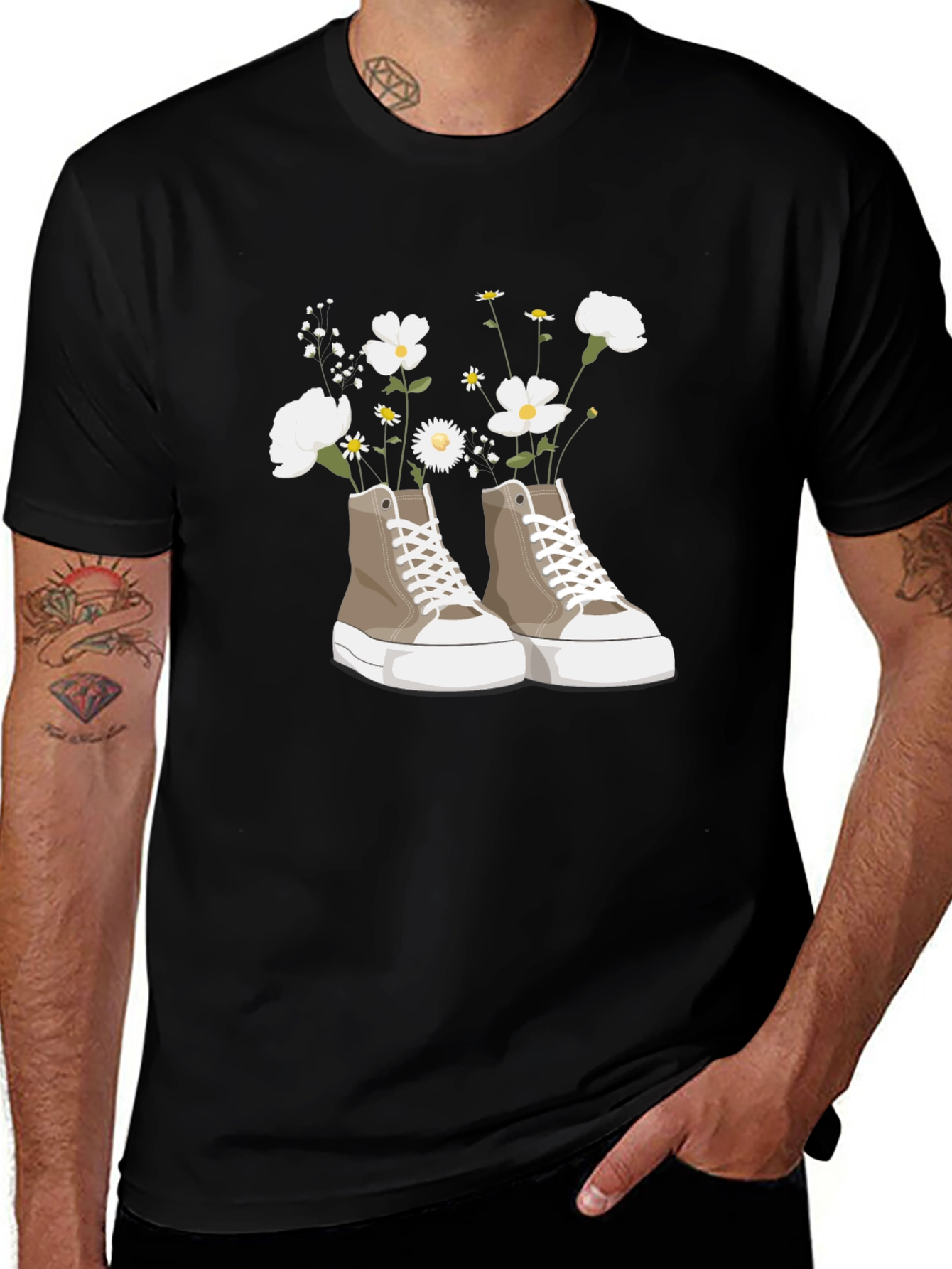 Floral Sneaker Graphic Tee - Trendy Casual Top