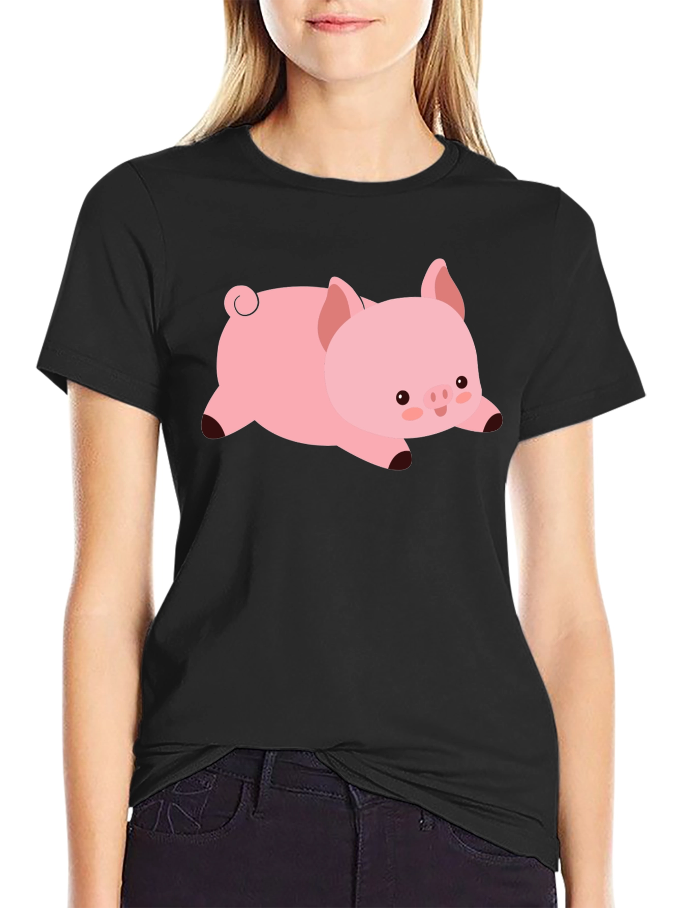 Cute Pig T-Shirt - Black Cotton Tee