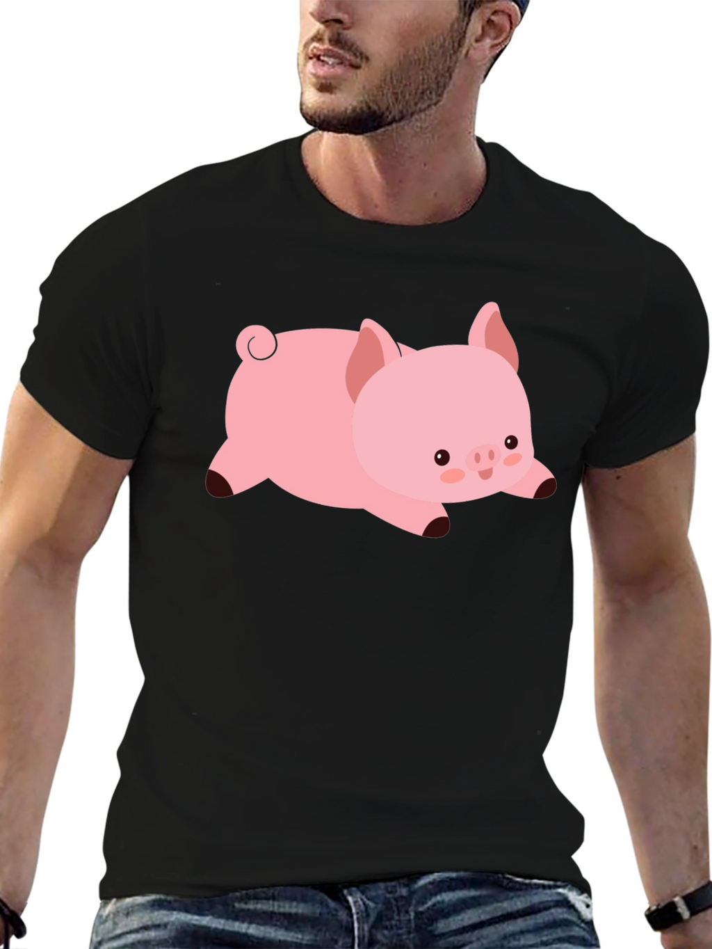 Cute Pig T-Shirt - Black Cotton Tee