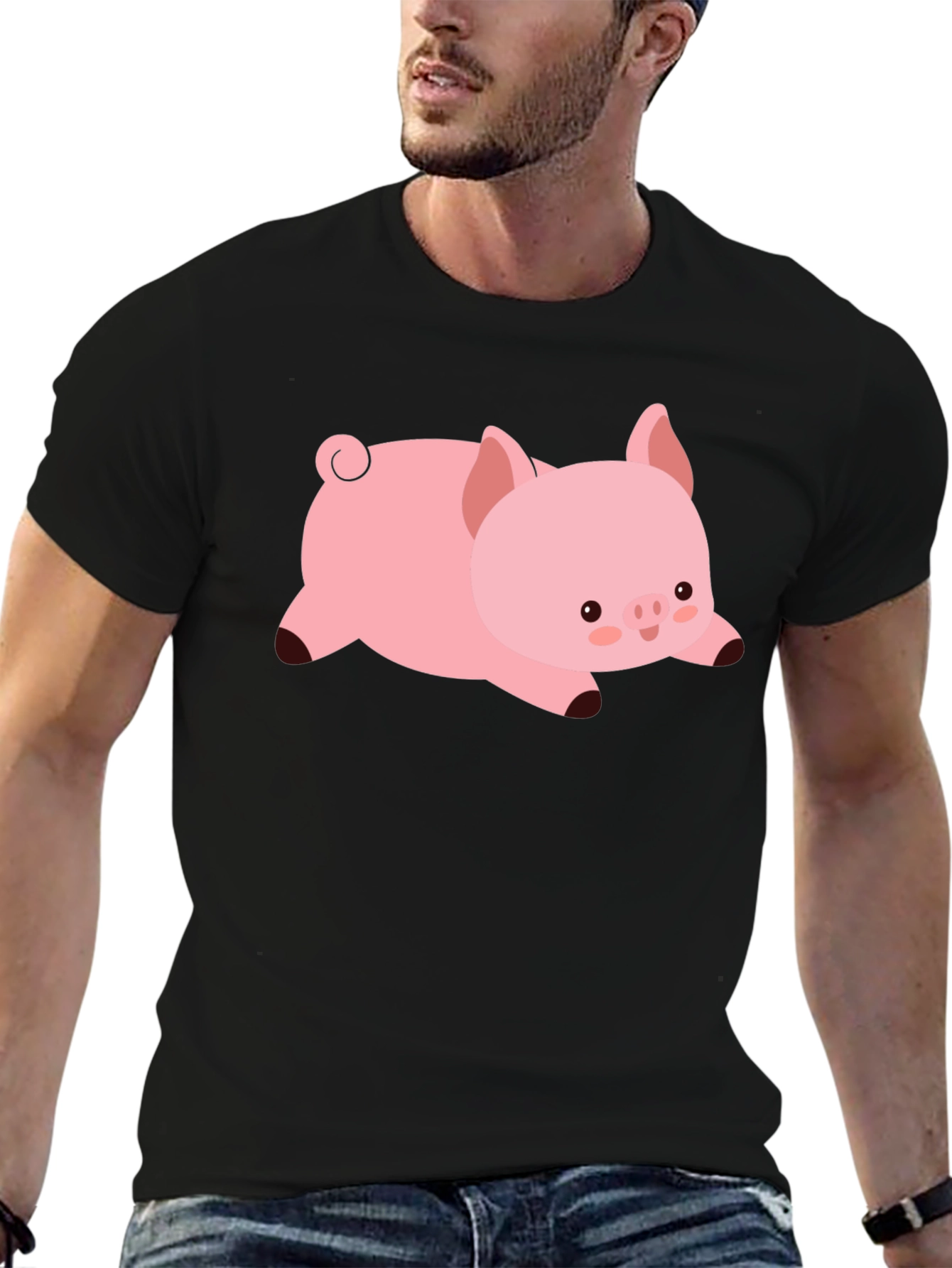 Cute Pig T-Shirt - Black Cotton Tee