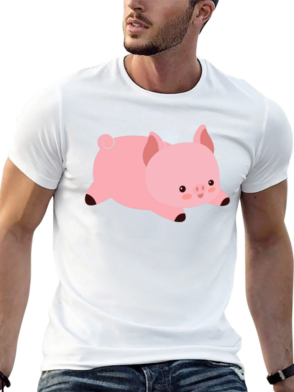 Cute Pig T-Shirt - Black Cotton Tee