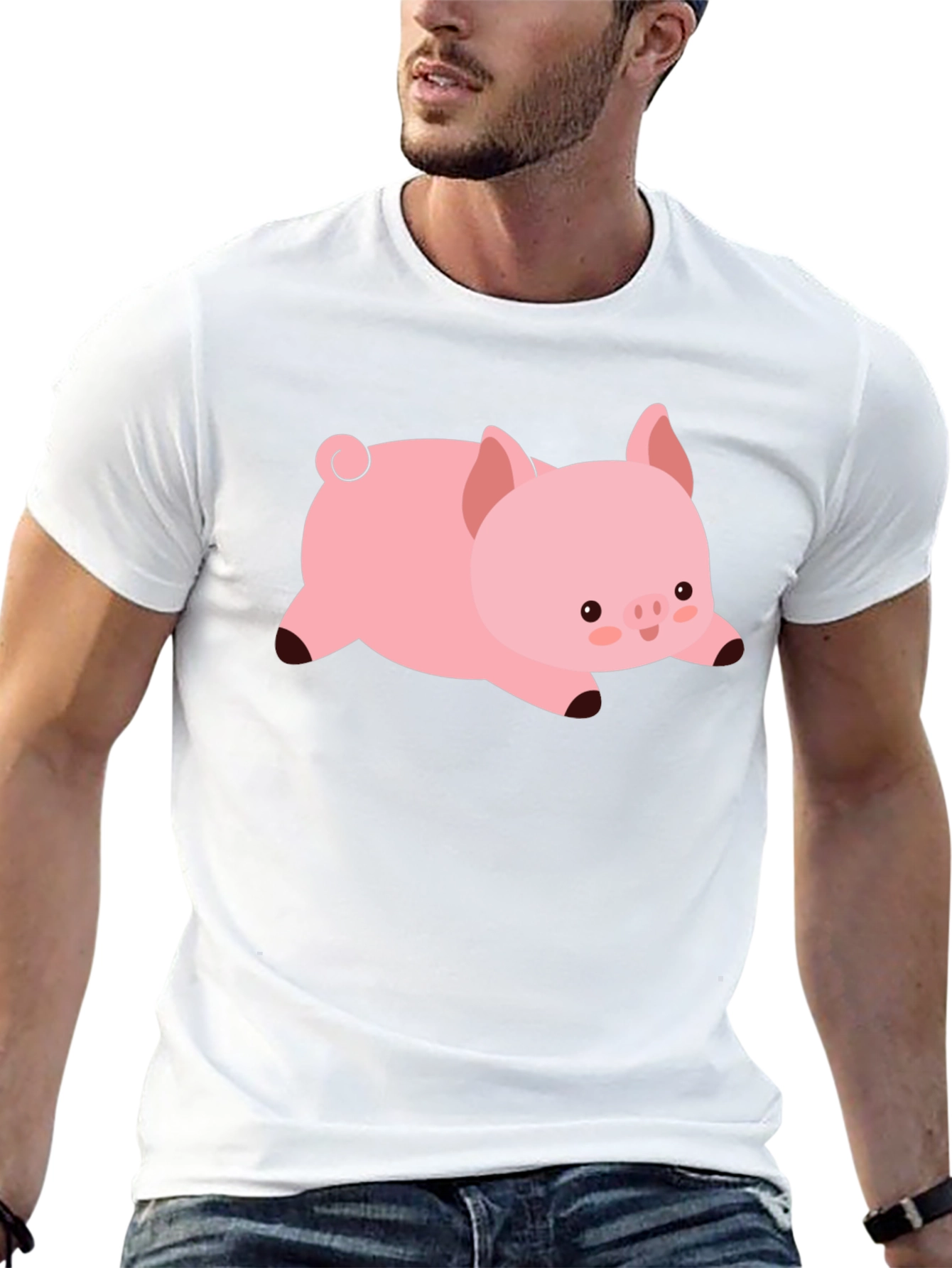Cute Pig T-Shirt - Black Cotton Tee