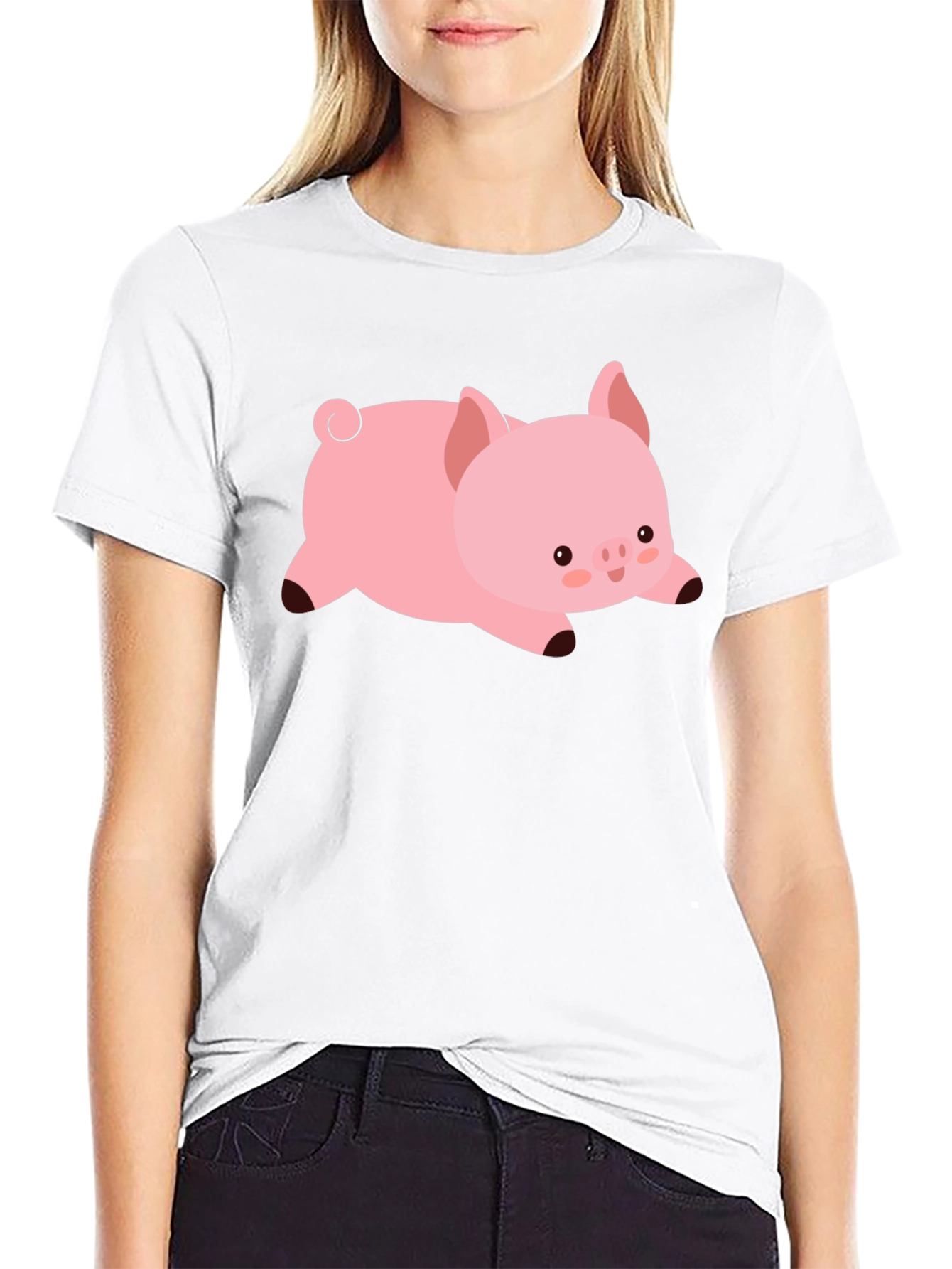 Cute Pig T-Shirt - Black Cotton Tee
