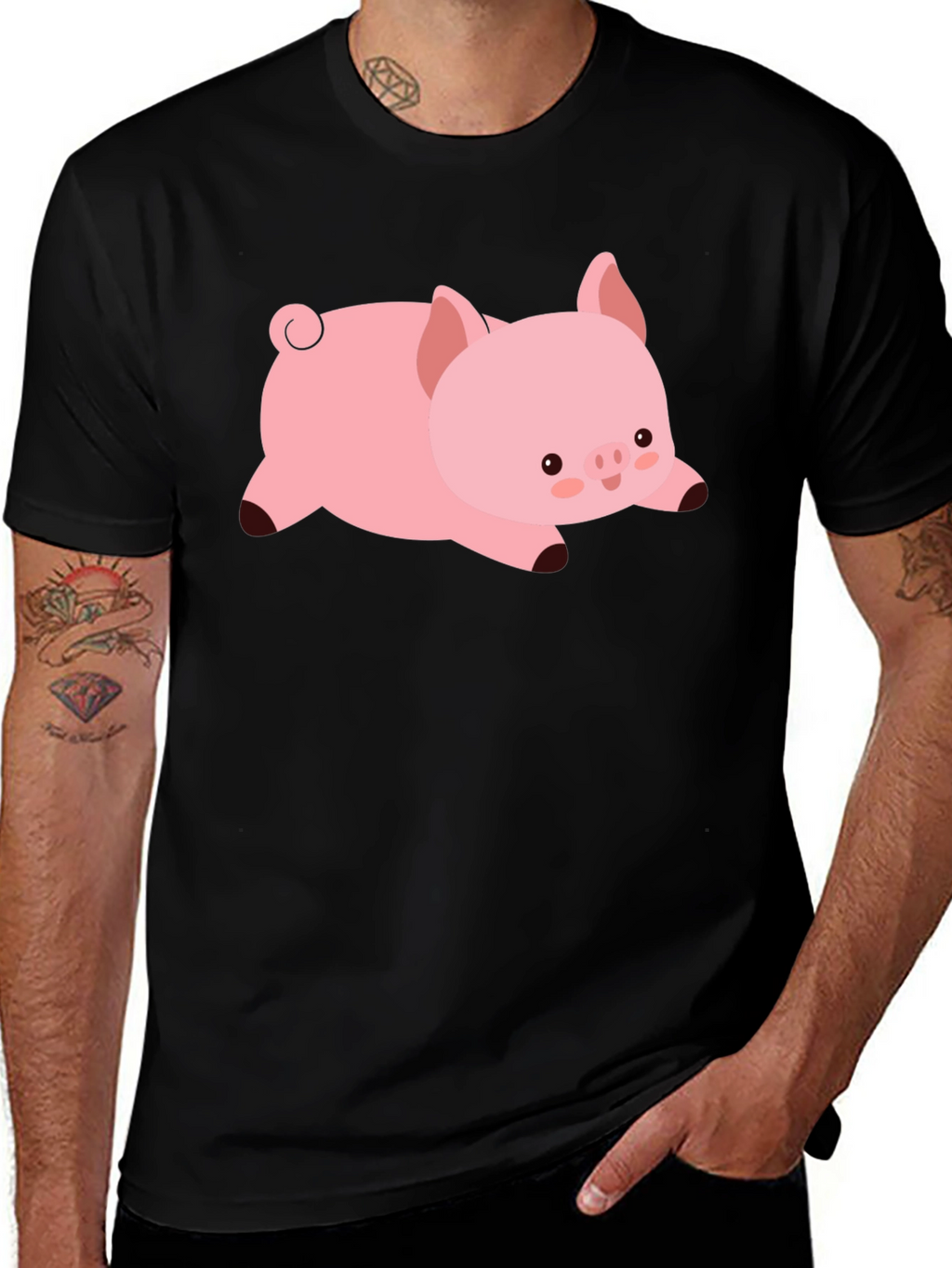 Cute Pig T-Shirt - Black Cotton Tee