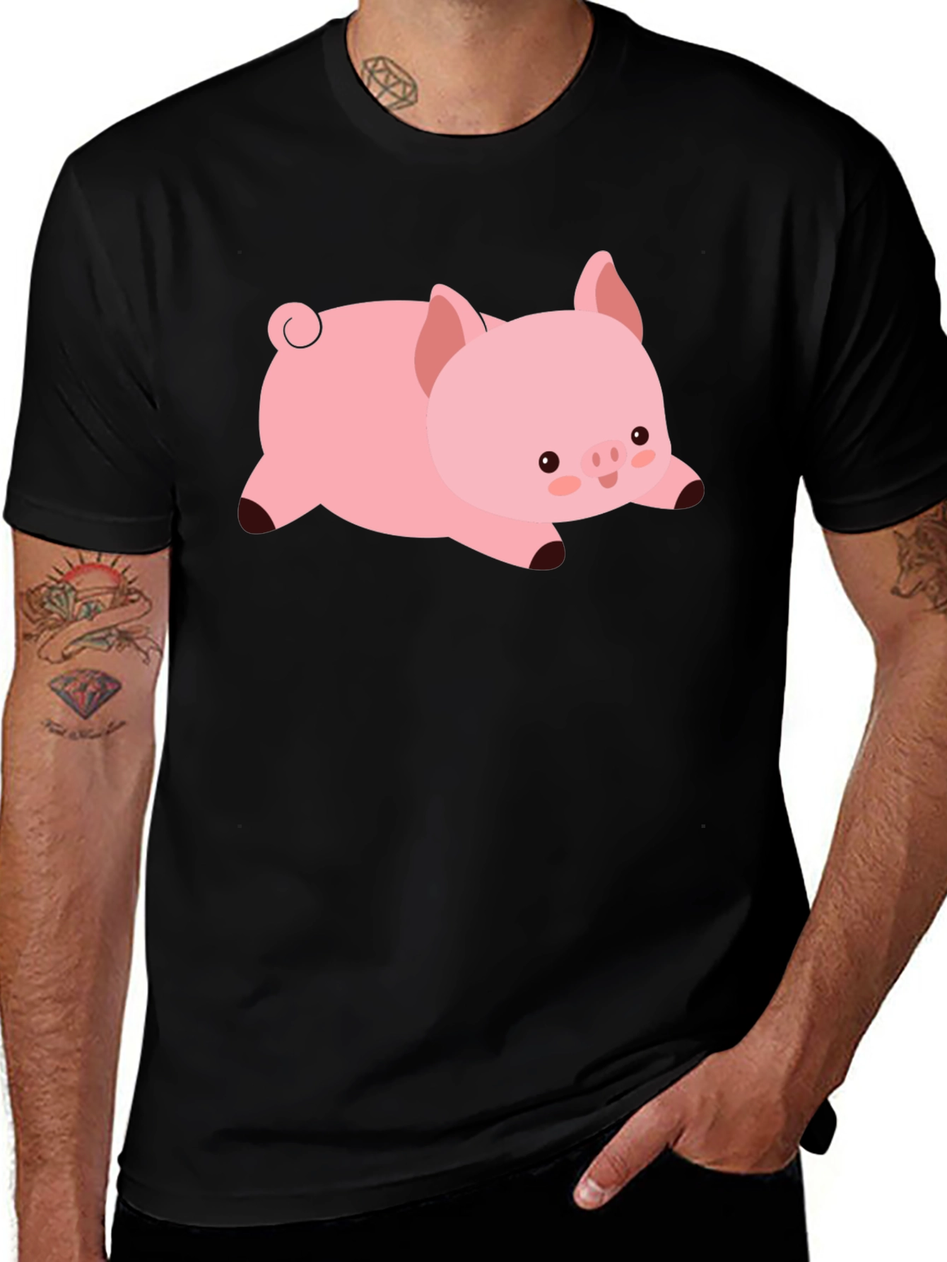 Cute Pig T-Shirt - Black Cotton Tee