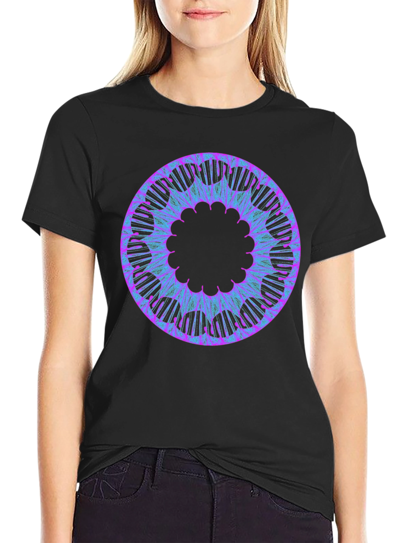 Abstract Circular Graphic Tee - Black Cotton Blend