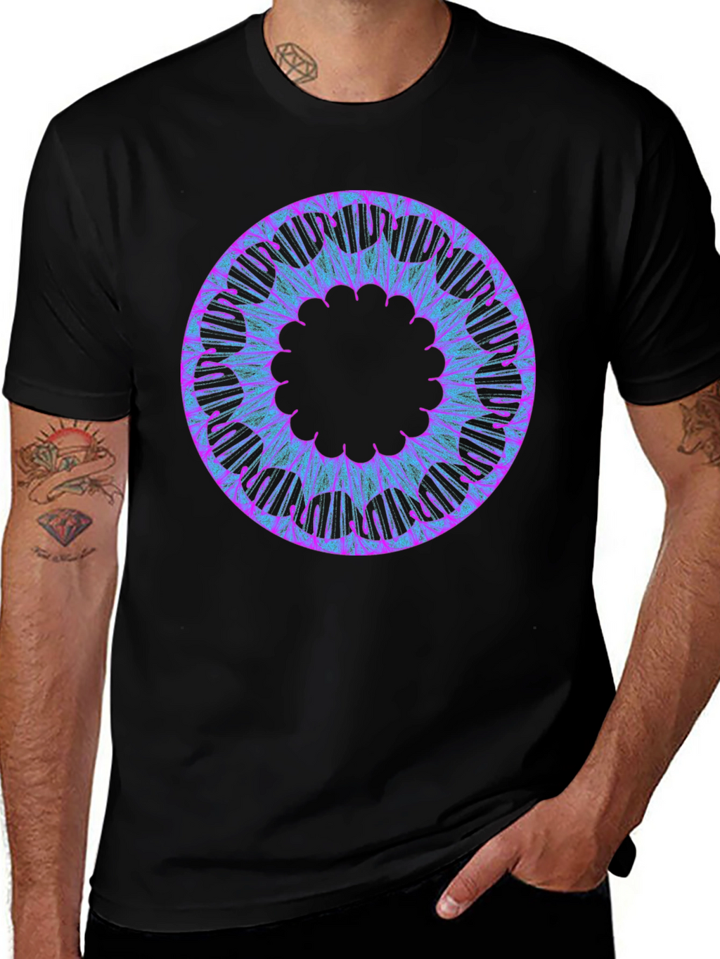 Abstract Circular Graphic Tee - Black Cotton Blend