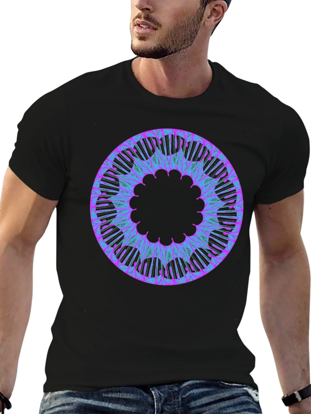 Abstract Circular Graphic Tee - Black Cotton Blend