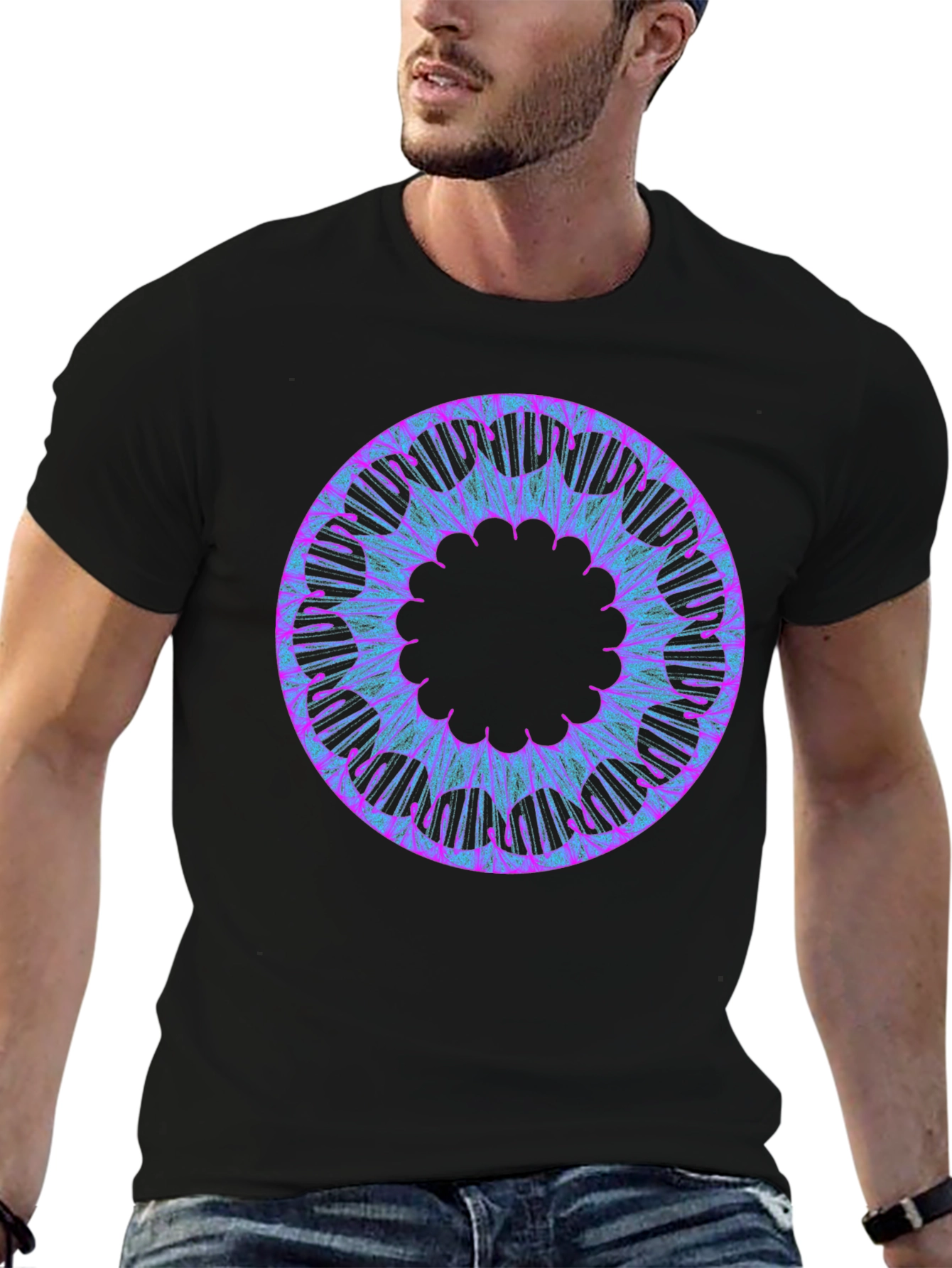 Abstract Circular Graphic Tee - Black Cotton Blend