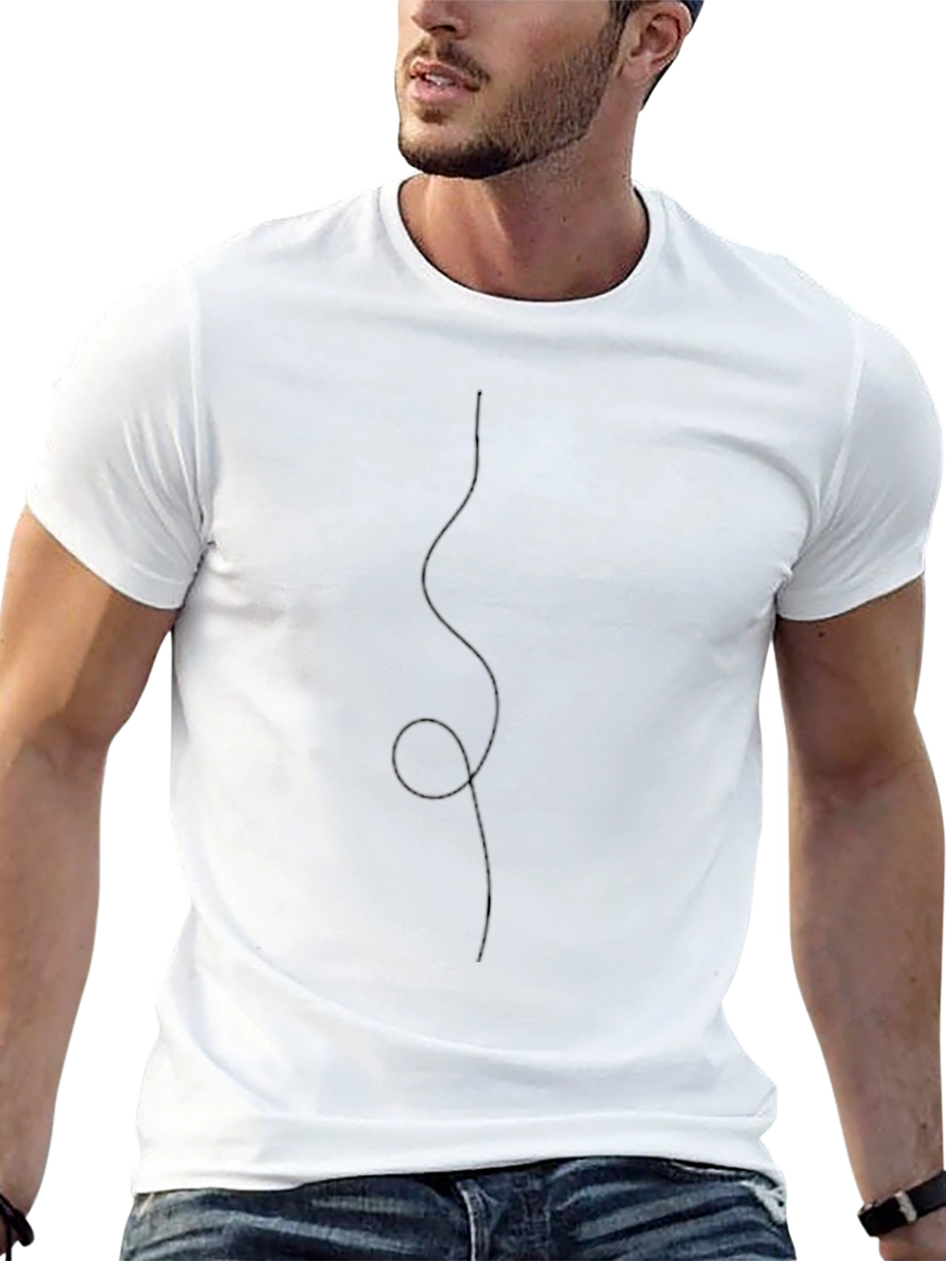 Minimalist Line Art T-Shirt - Black