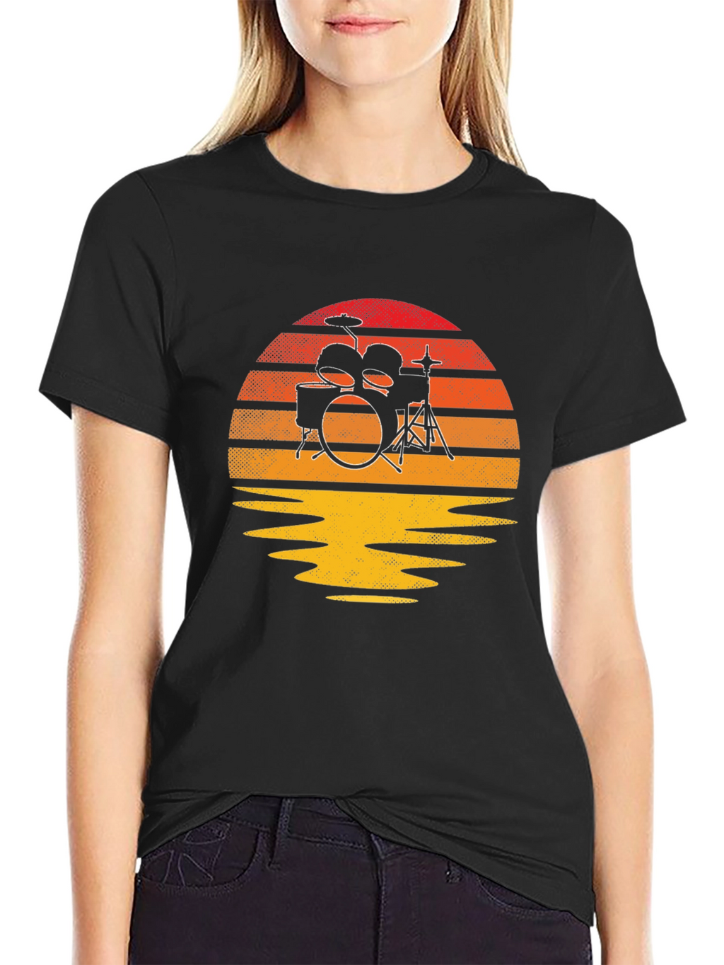 Sunset Drum Kit Graphic Tee - Music Lovers T-Shirt