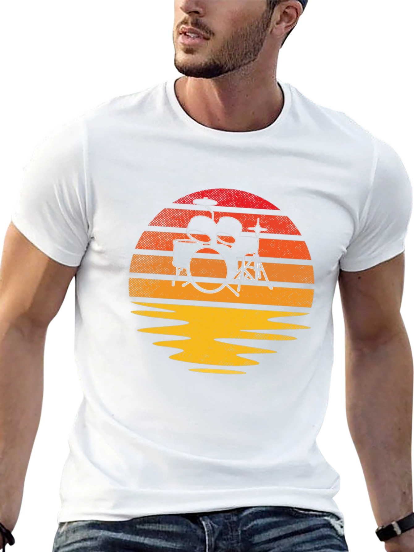 Sunset Drum Kit Graphic Tee - Music Lovers T-Shirt
