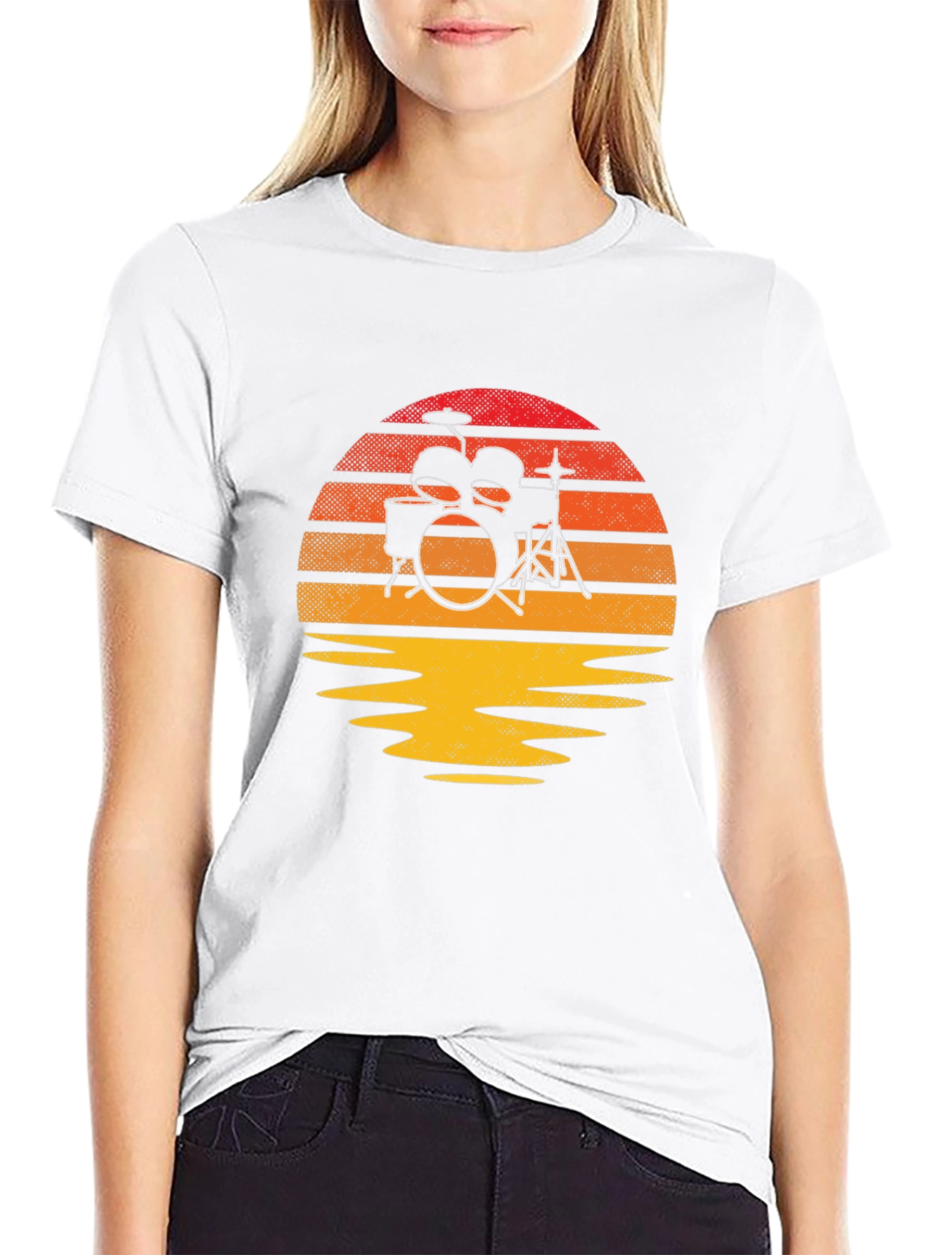 Sunset Drum Kit Graphic Tee - Music Lovers T-Shirt