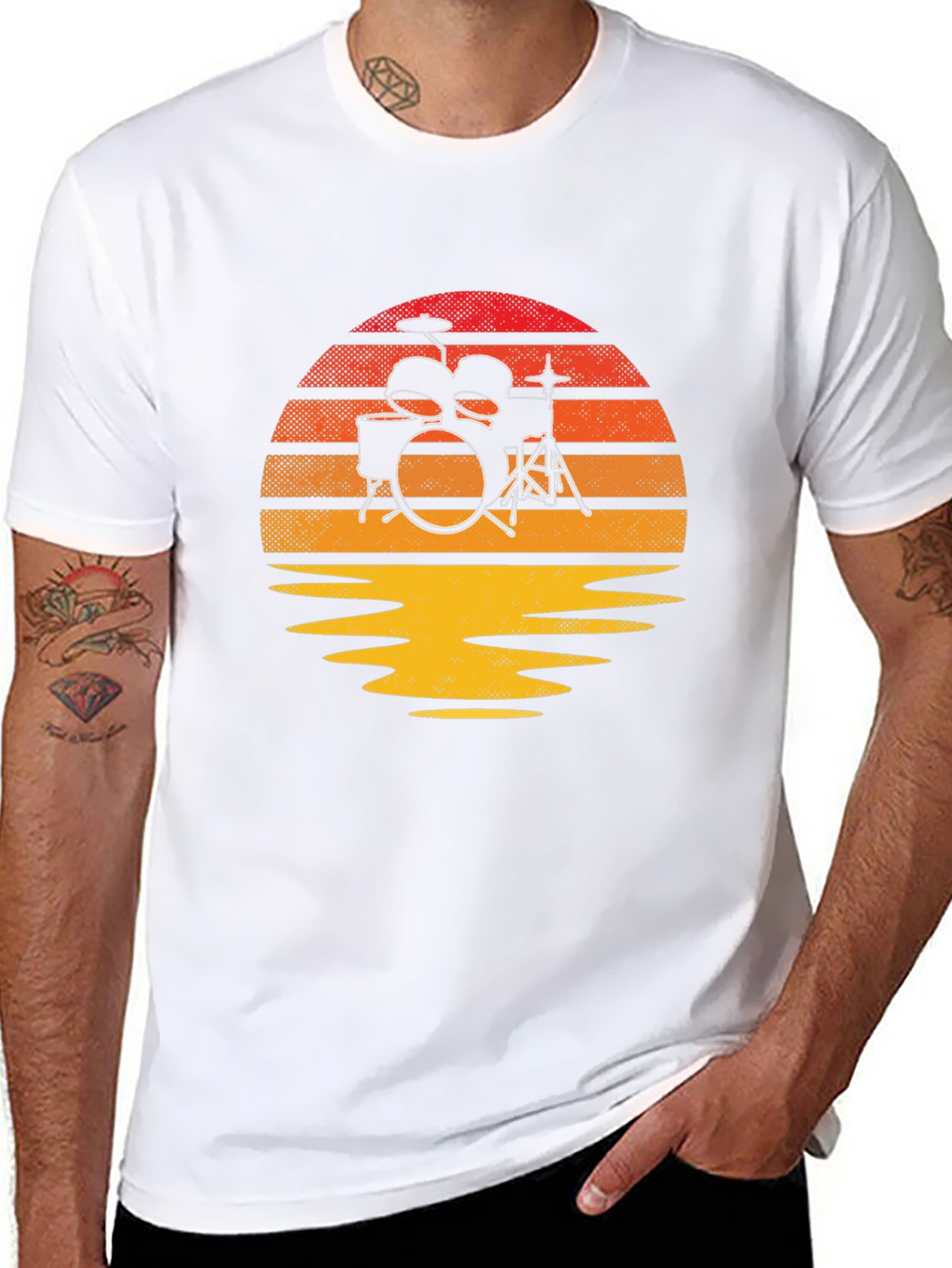 Sunset Drum Kit Graphic Tee - Music Lovers T-Shirt