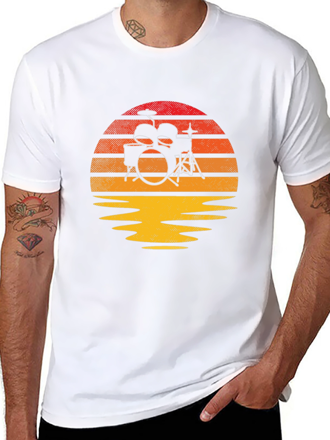 Sunset Drum Kit Graphic Tee - Music Lovers T-Shirt