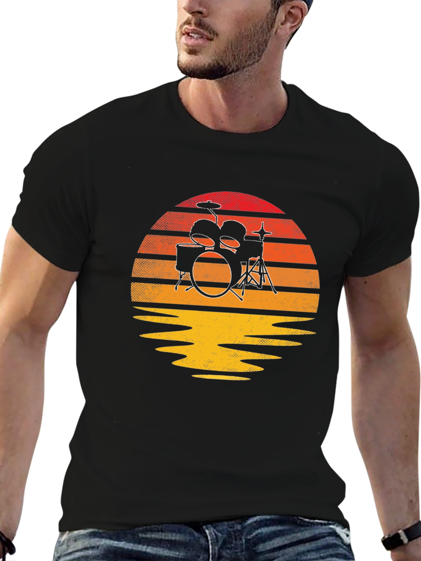 Sunset Drum Kit Graphic Tee - Music Lovers T-Shirt