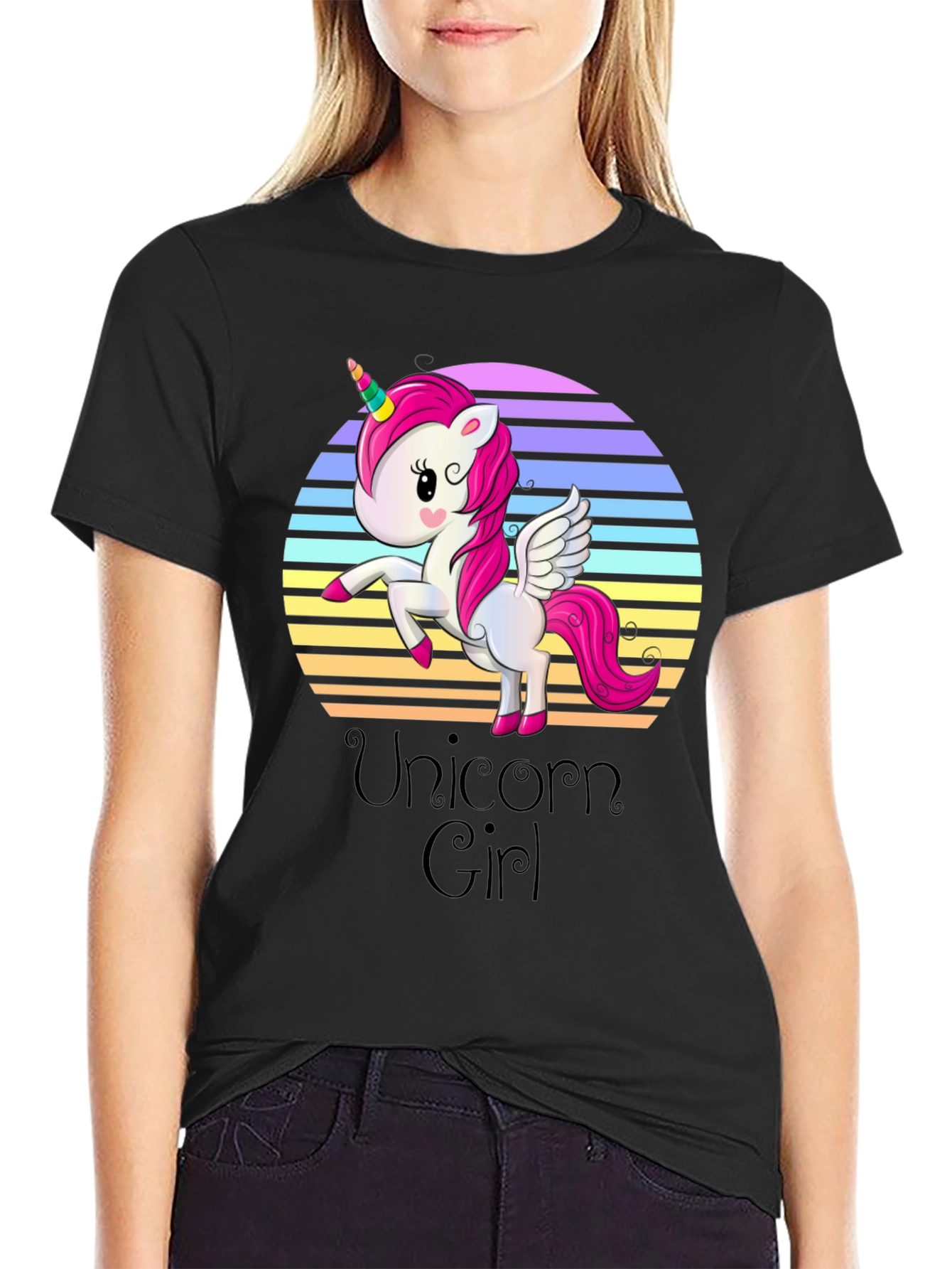 Unicorn Girl Black T-Shirt