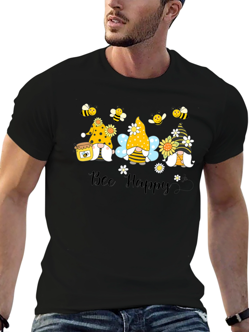 Bee Happy Gnomes Graphic T-Shirt - Cute & Comfy