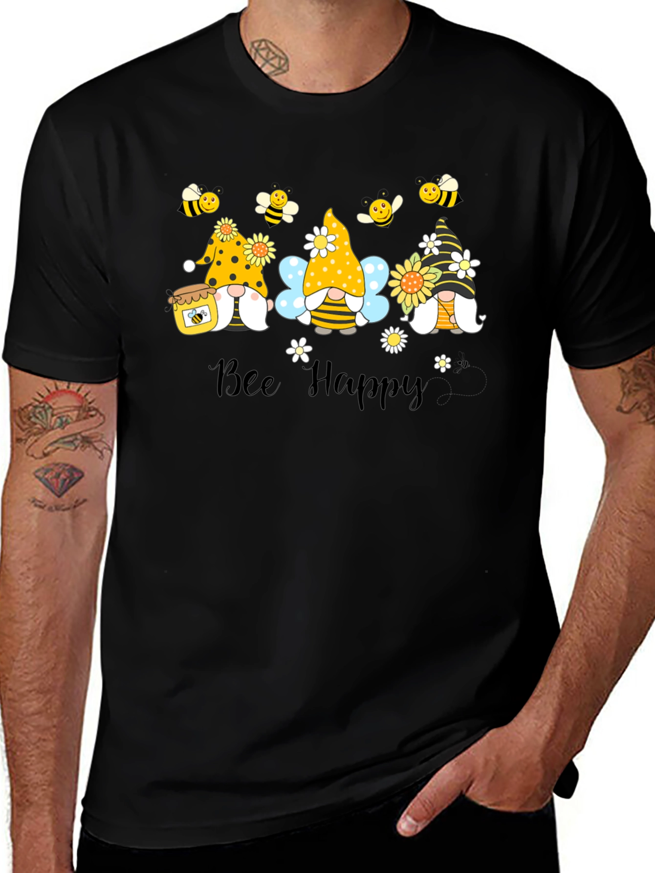 Bee Happy Gnomes Graphic T-Shirt - Cute & Comfy
