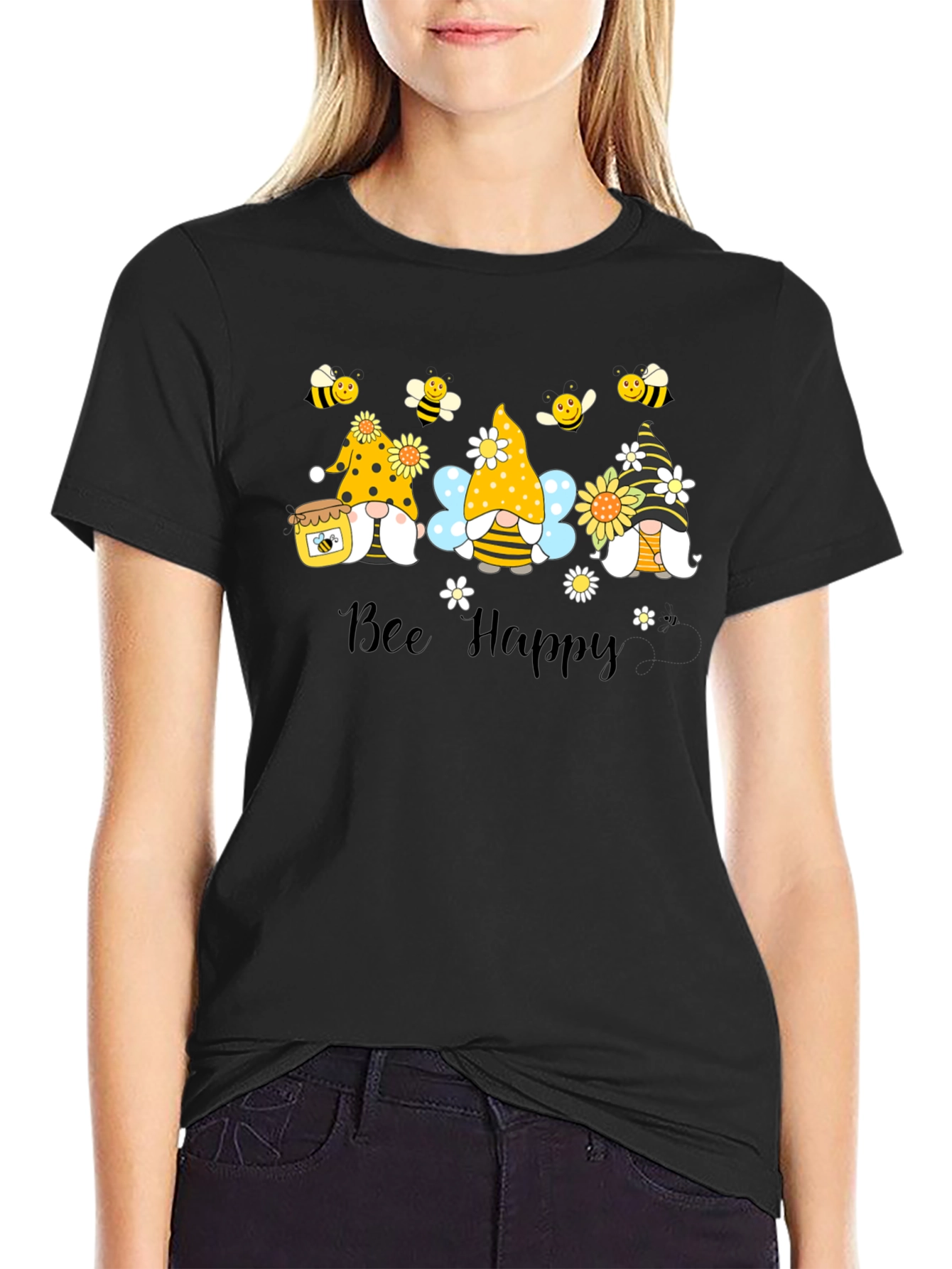 Bee Happy Gnomes Graphic T-Shirt - Cute & Comfy