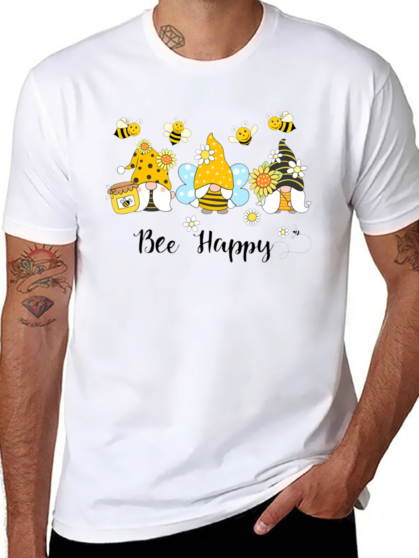 Bee Happy Gnomes Graphic T-Shirt - Cute & Comfy