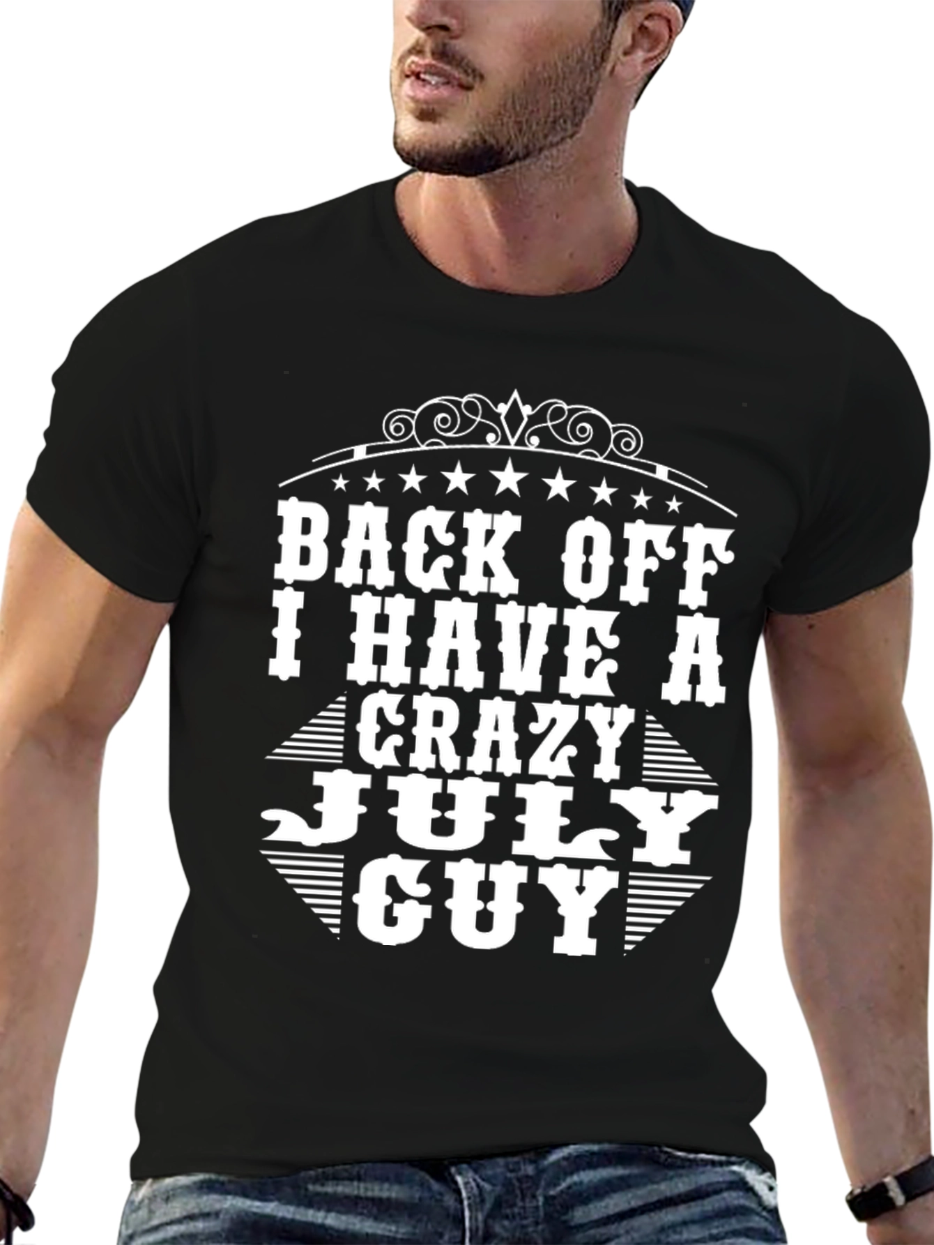Crazy July Guy Black Graphic Tee
