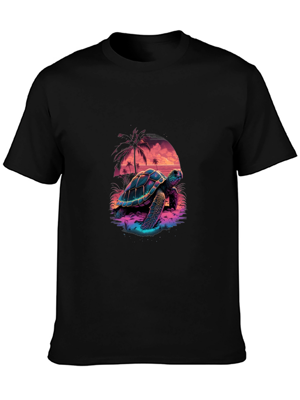 Neon Turtle Sunset Graphic T-Shirt