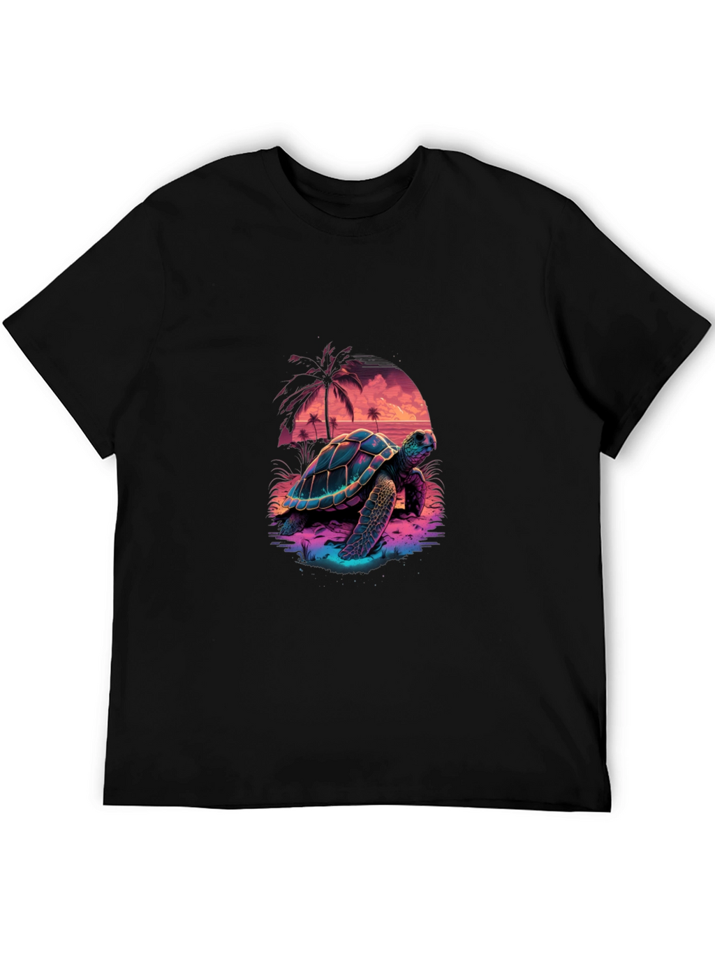 Neon Turtle Sunset Graphic T-Shirt