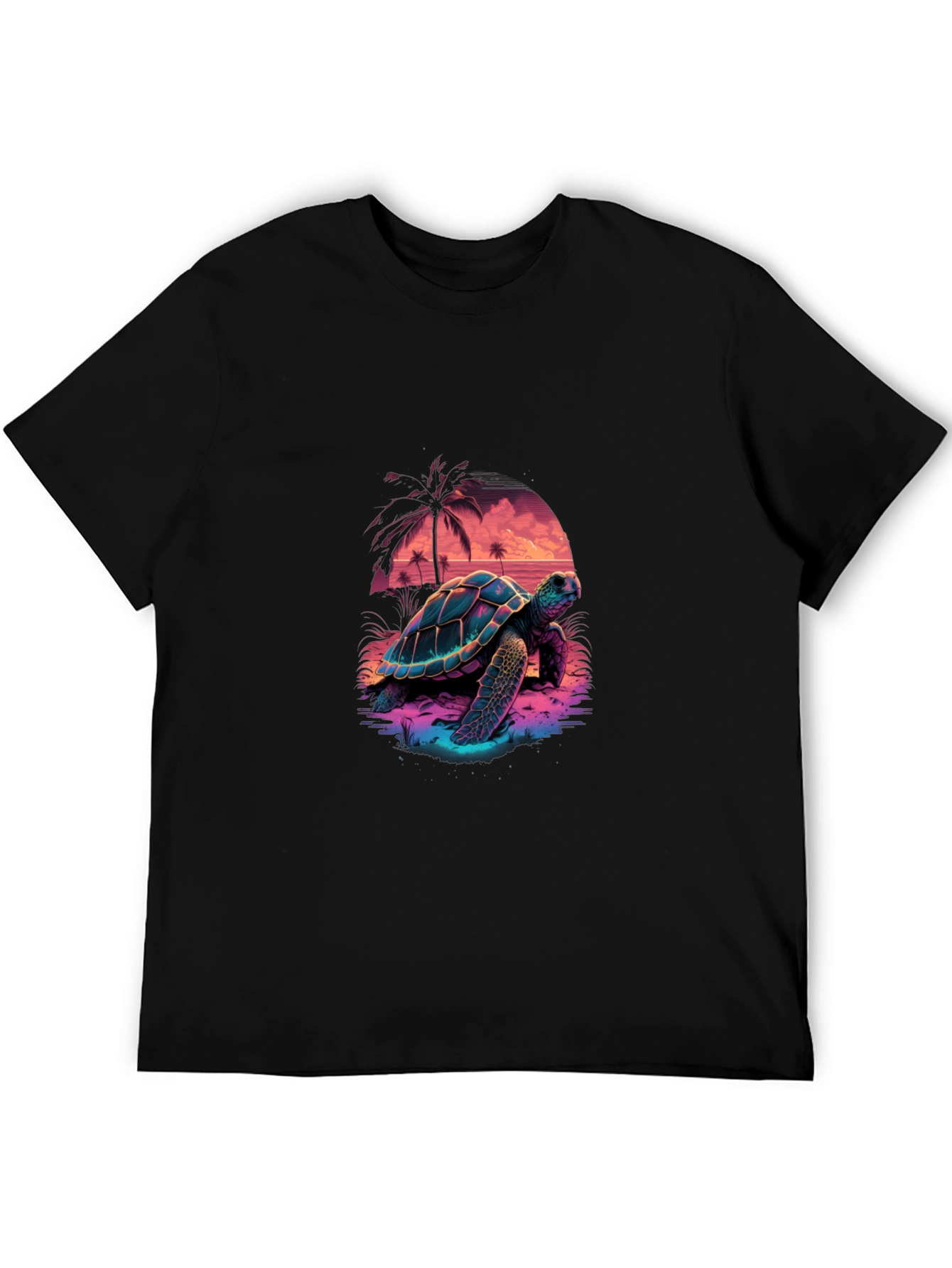 Neon Turtle Sunset Graphic T-Shirt