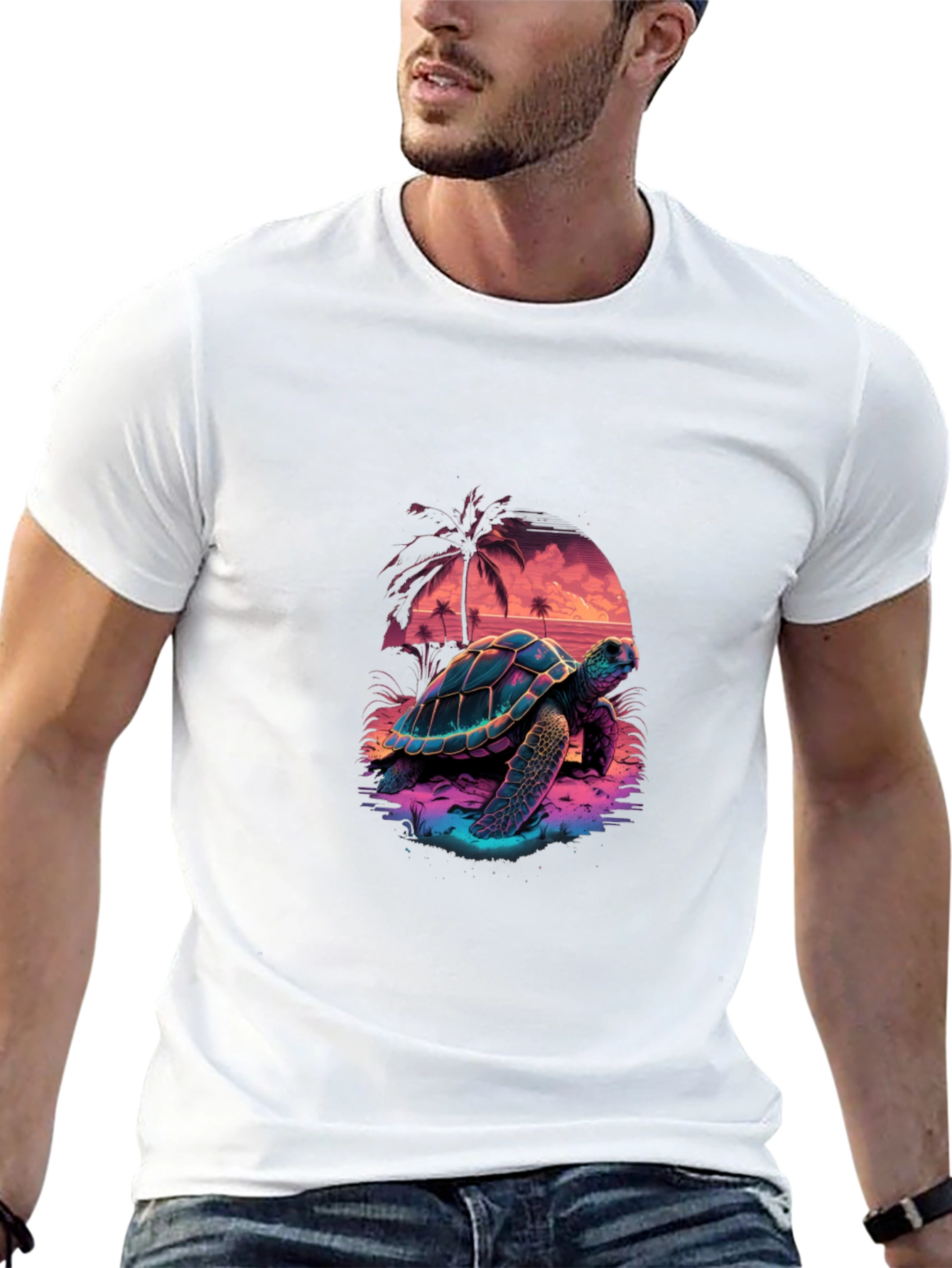 Neon Turtle Sunset Graphic T-Shirt