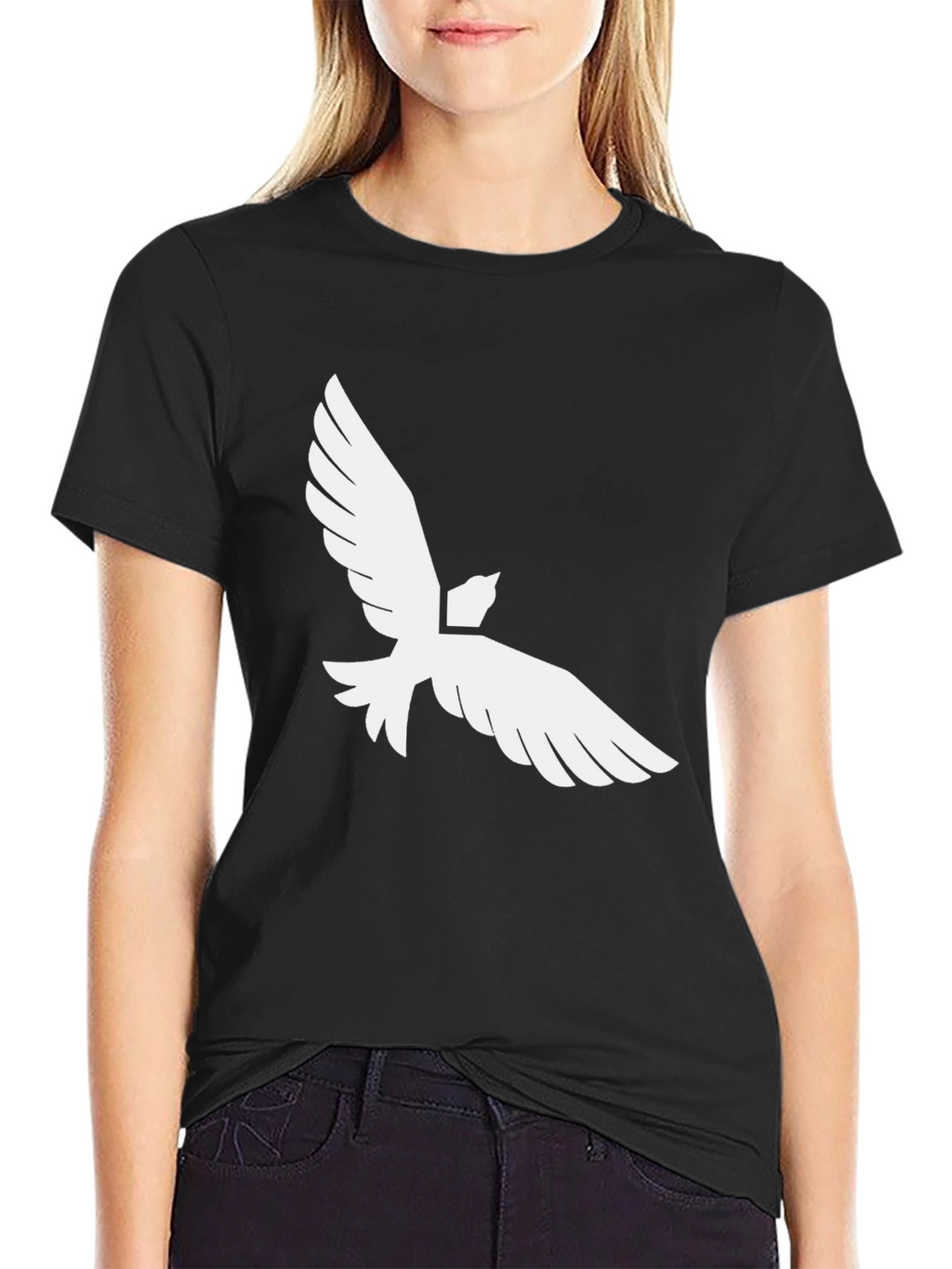 Black T-Shirt with White Dove Graphic