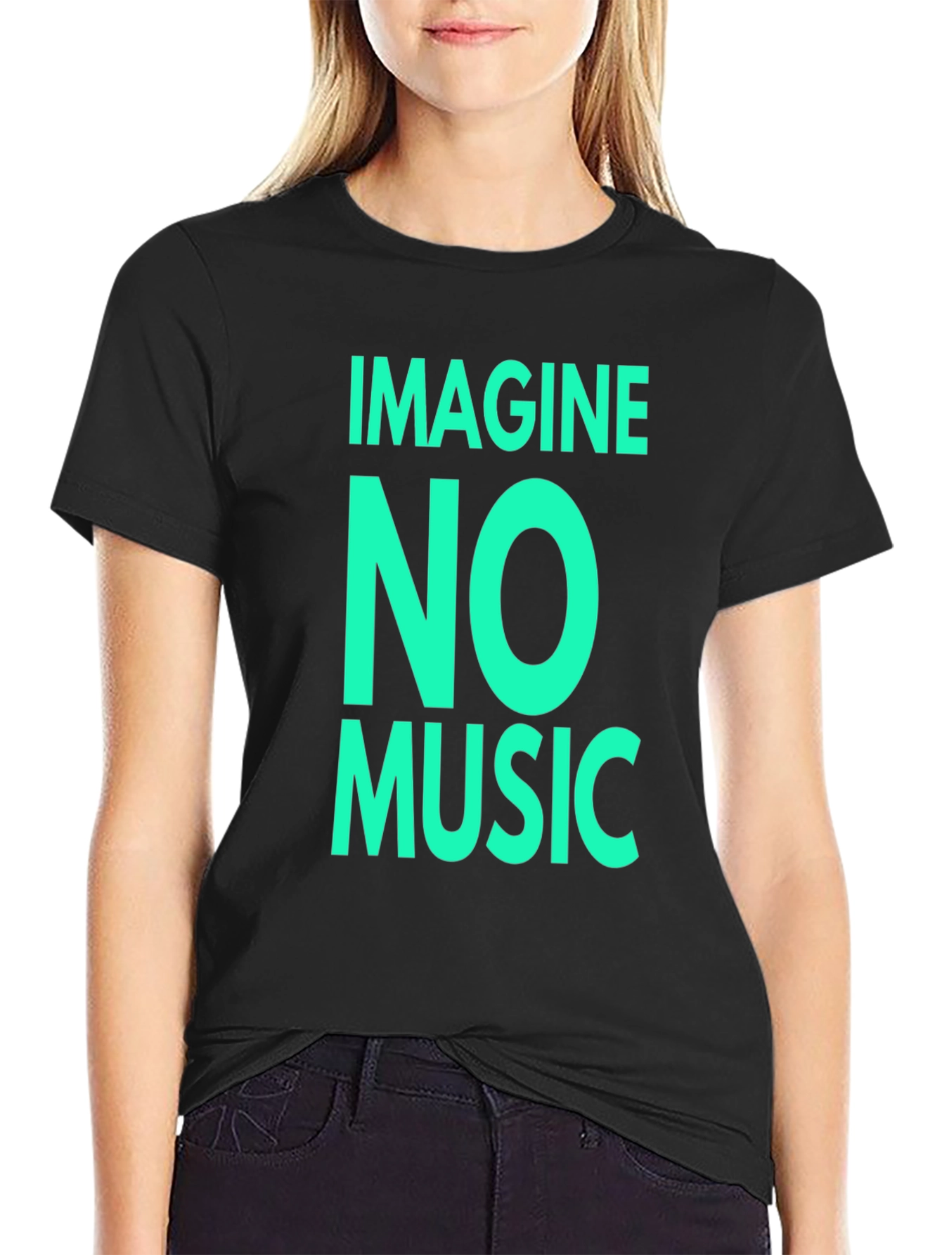 Imagine No Music Black Graphic Tee