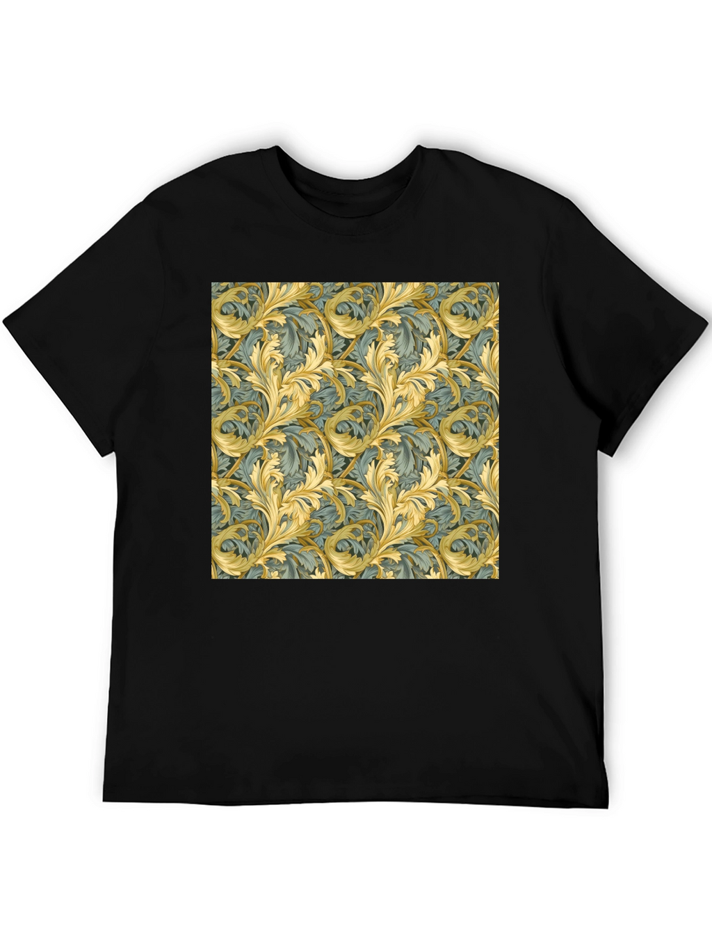 Ornate Leaf Pattern Black T-Shirt
