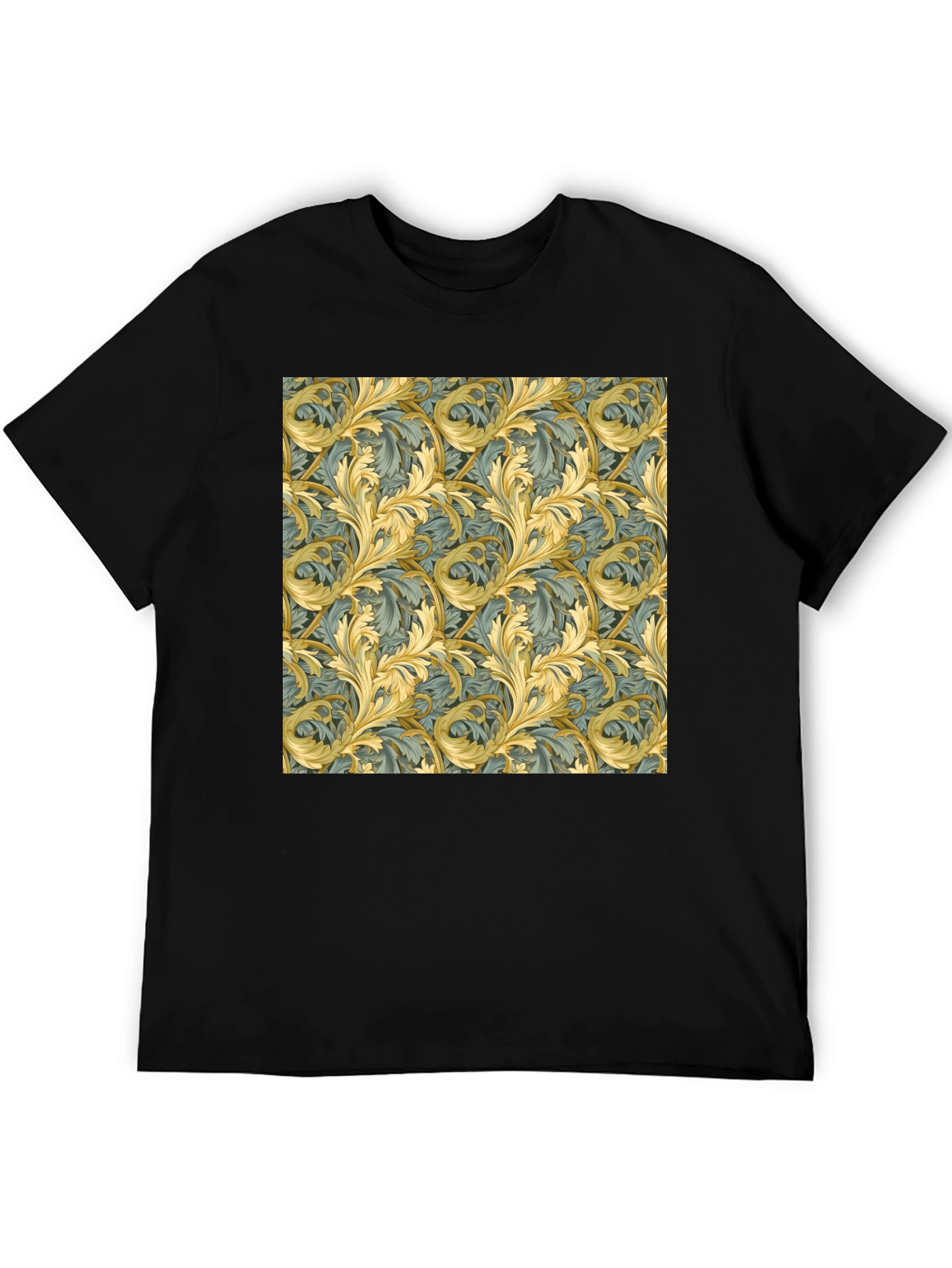 Ornate Leaf Pattern Black T-Shirt