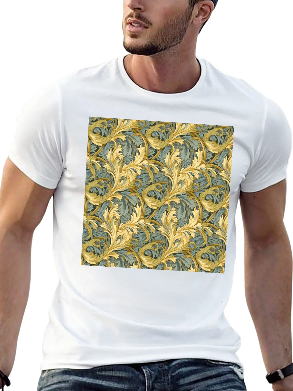 Ornate Leaf Pattern Black T-Shirt