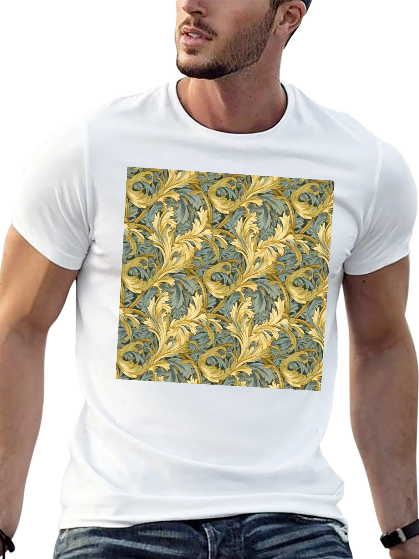 Ornate Leaf Pattern Black T-Shirt