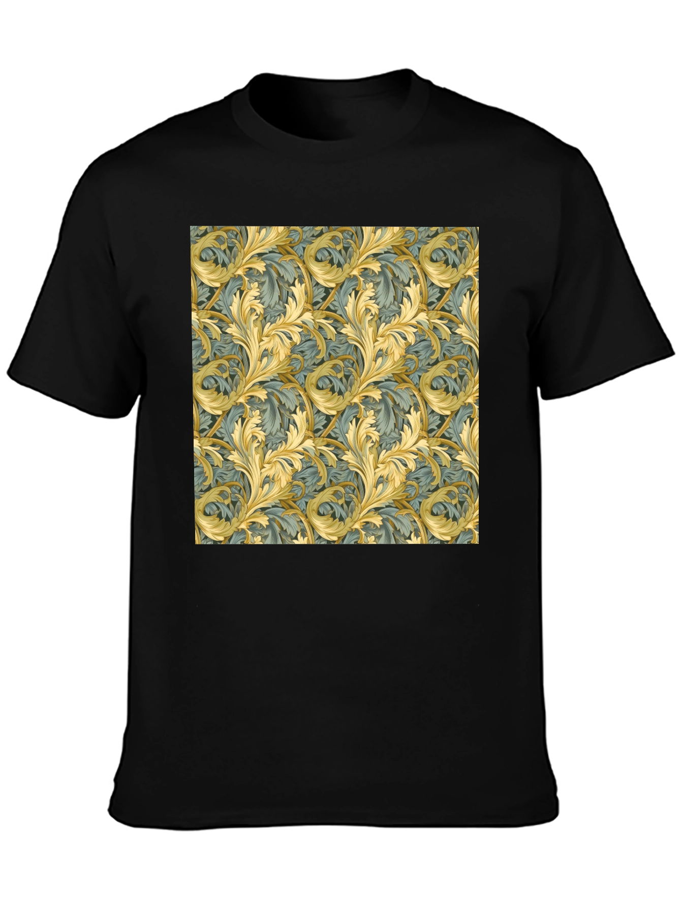 Ornate Leaf Pattern Black T-Shirt