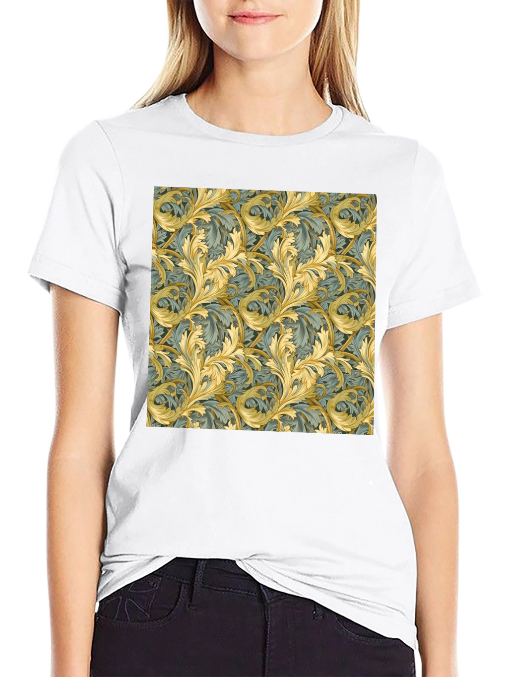 Ornate Leaf Pattern Black T-Shirt