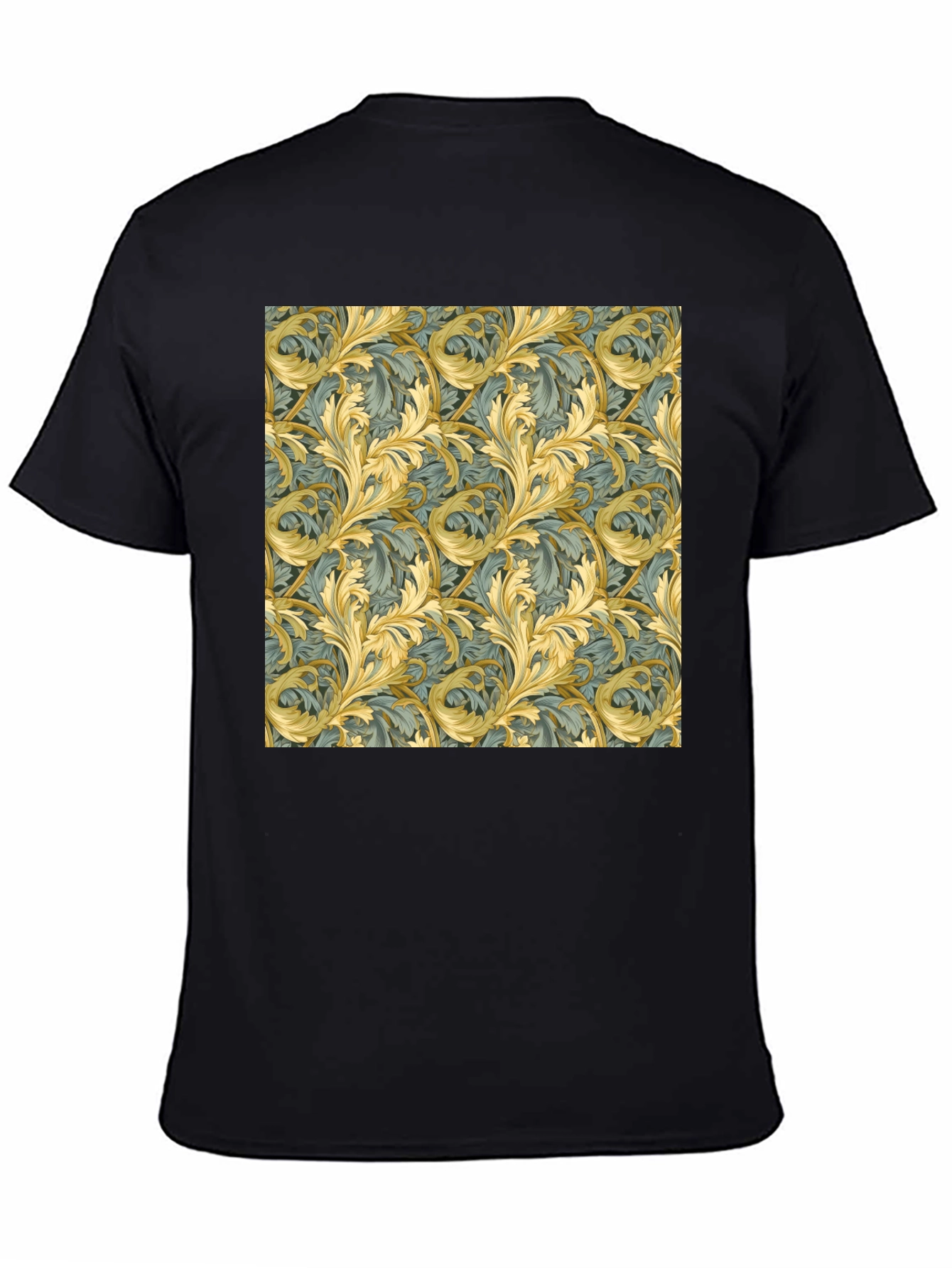 Ornate Leaf Pattern Black T-Shirt