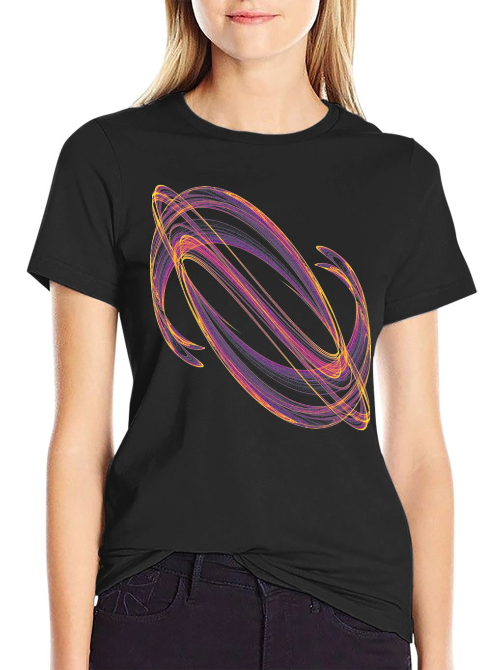 Abstract Swirl Graphic Black T-Shirt
