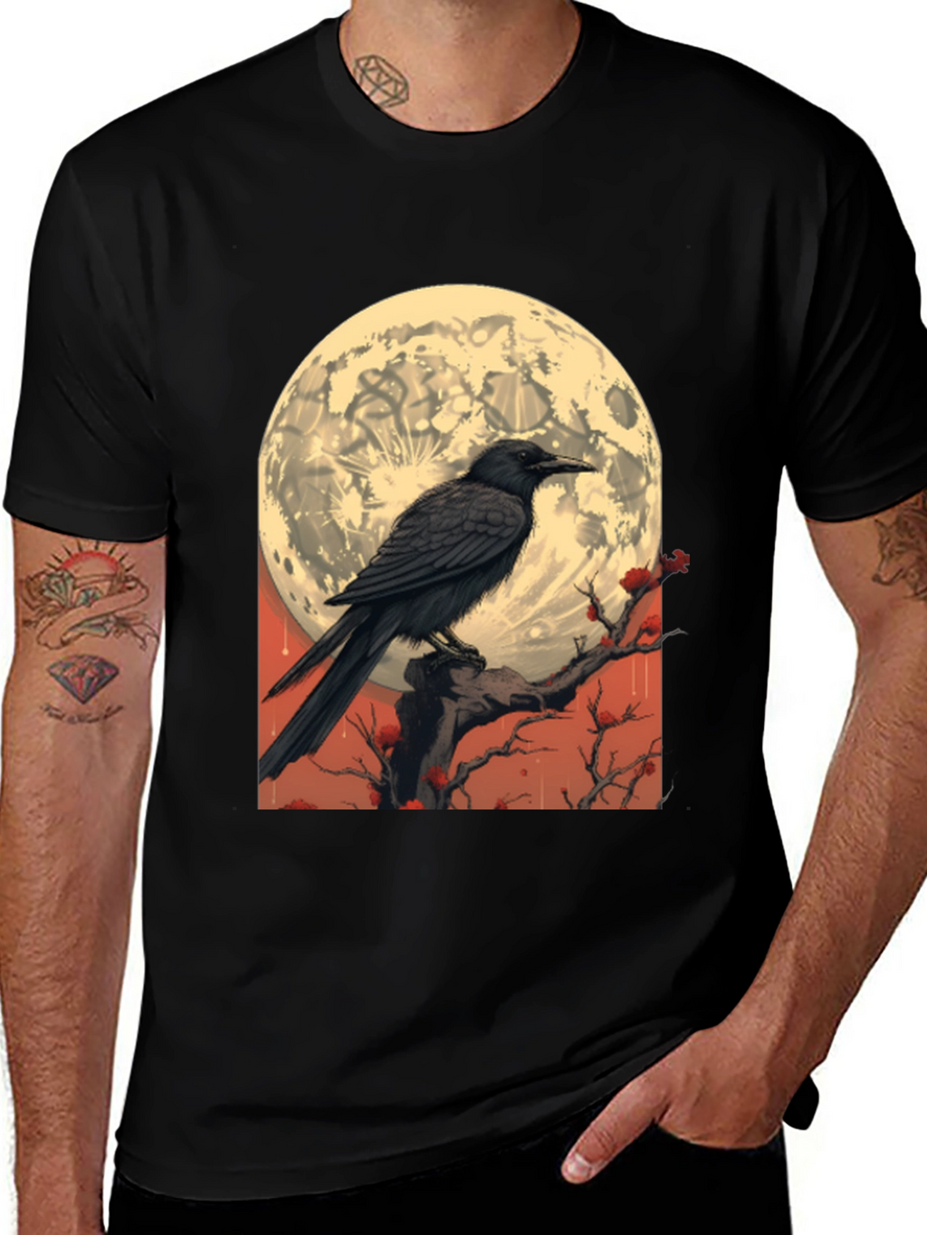 Raven Moon T-Shirt - Gothic Lunar Design