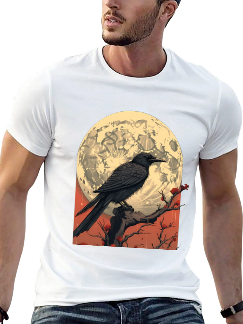 Raven Moon T-Shirt - Gothic Lunar Design